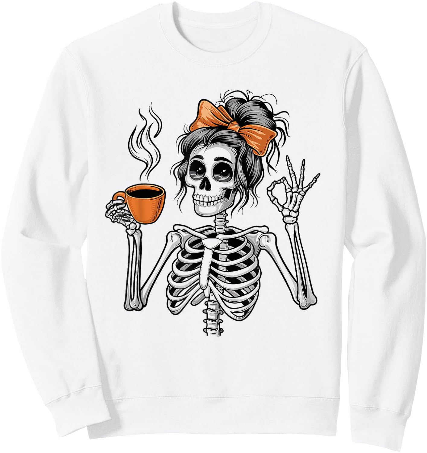 Halloween Skeleton Messy Bun Coffee Funny Costume Mom Women Sweatshirt - Sweatshirt | White