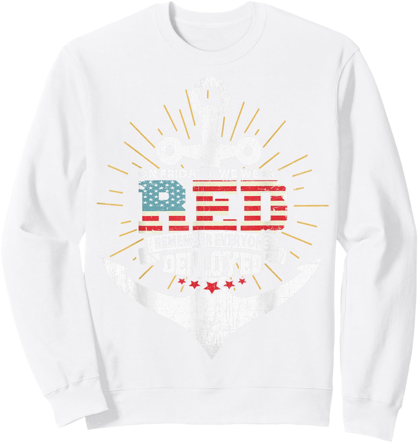 On Fridays We Wear Red Friday Navy Gift Distressed Sweatshirt - Sweatshirt | White