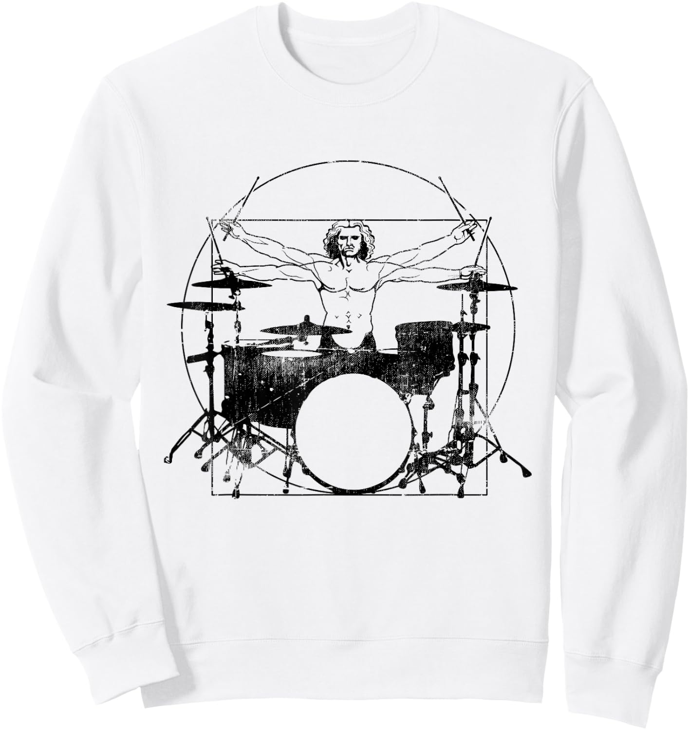 Funny Drummer - Vitruvian Drummer Man DaVinci Sweatshirt - Sweatshirt | White