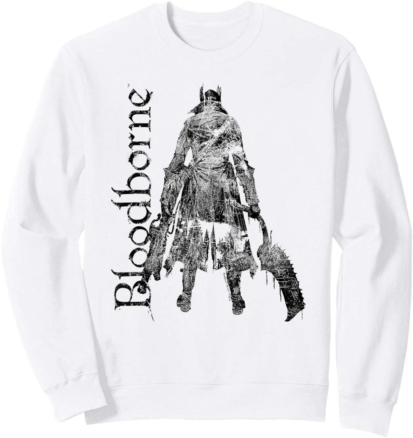 Bloodborne Hunter Silhouette with Logo Dark Video Game Sweatshirt - Sweatshirt | White