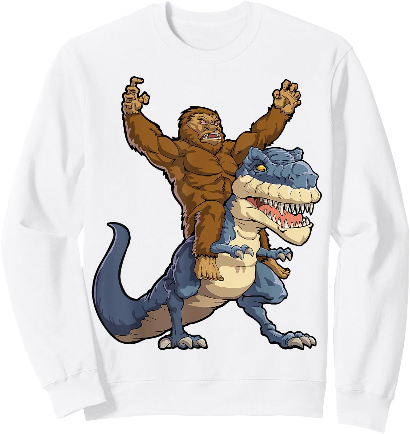 Bigfoot Riding Dinosaur T Rex Funny Men Boys Sasquatch Lover Sweatshirt - Sweatshirt | White