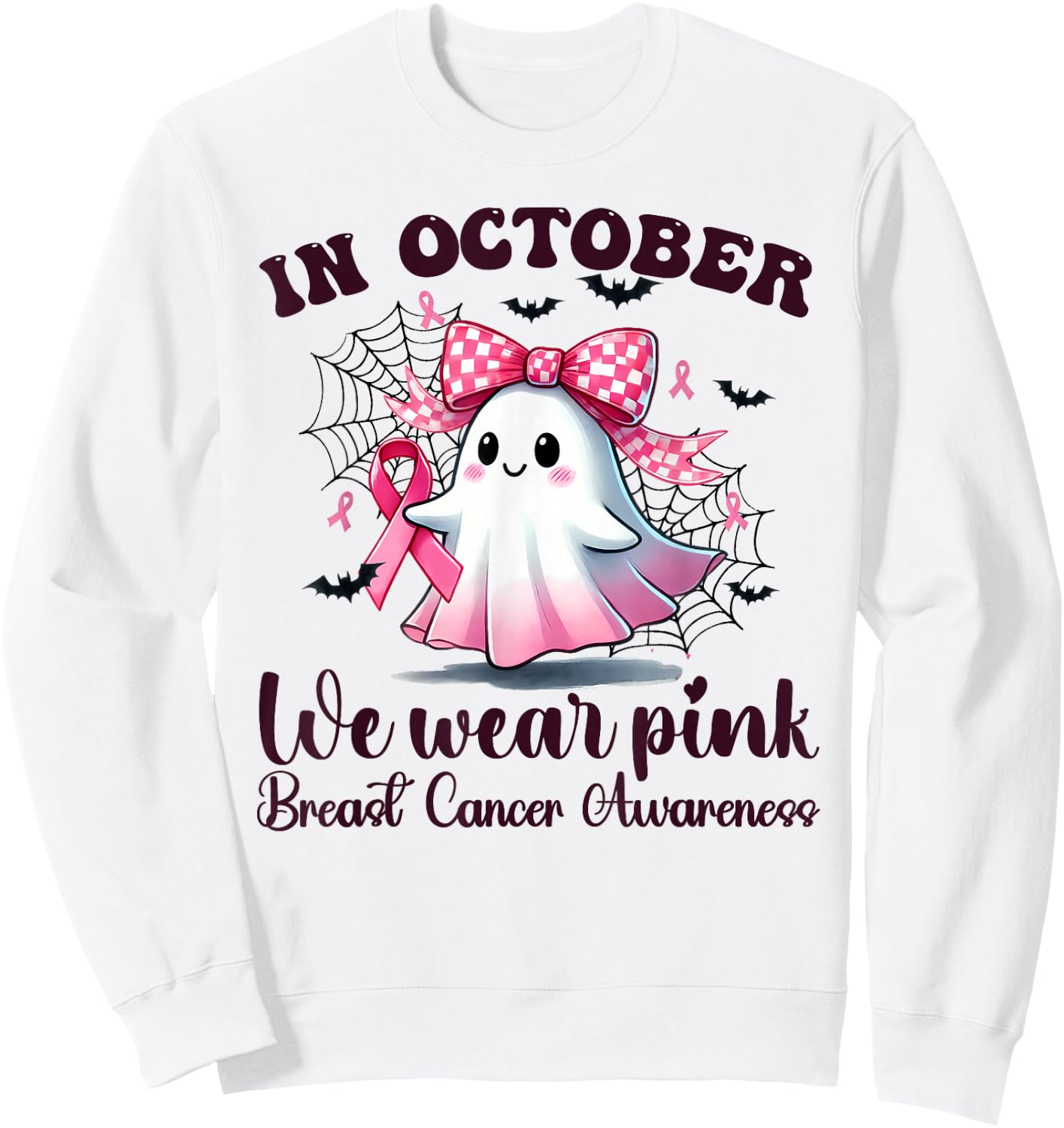 Halloween In October We Wear Pink Breast Cancer Awareness Sweatshirt - Sweatshirt | White