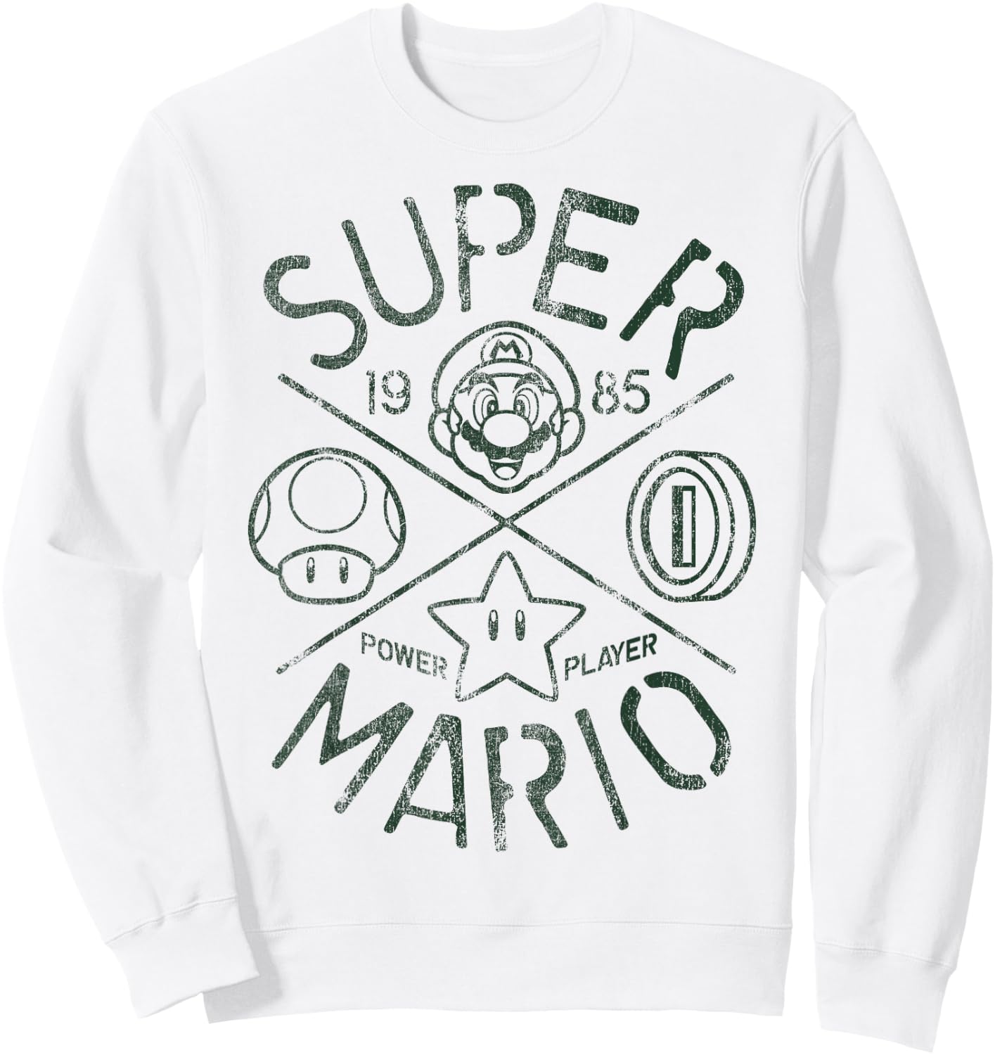 Nintendo Super Mario Vintage Crest 1985 Graphic Sweatshirt - Sweatshirt | White