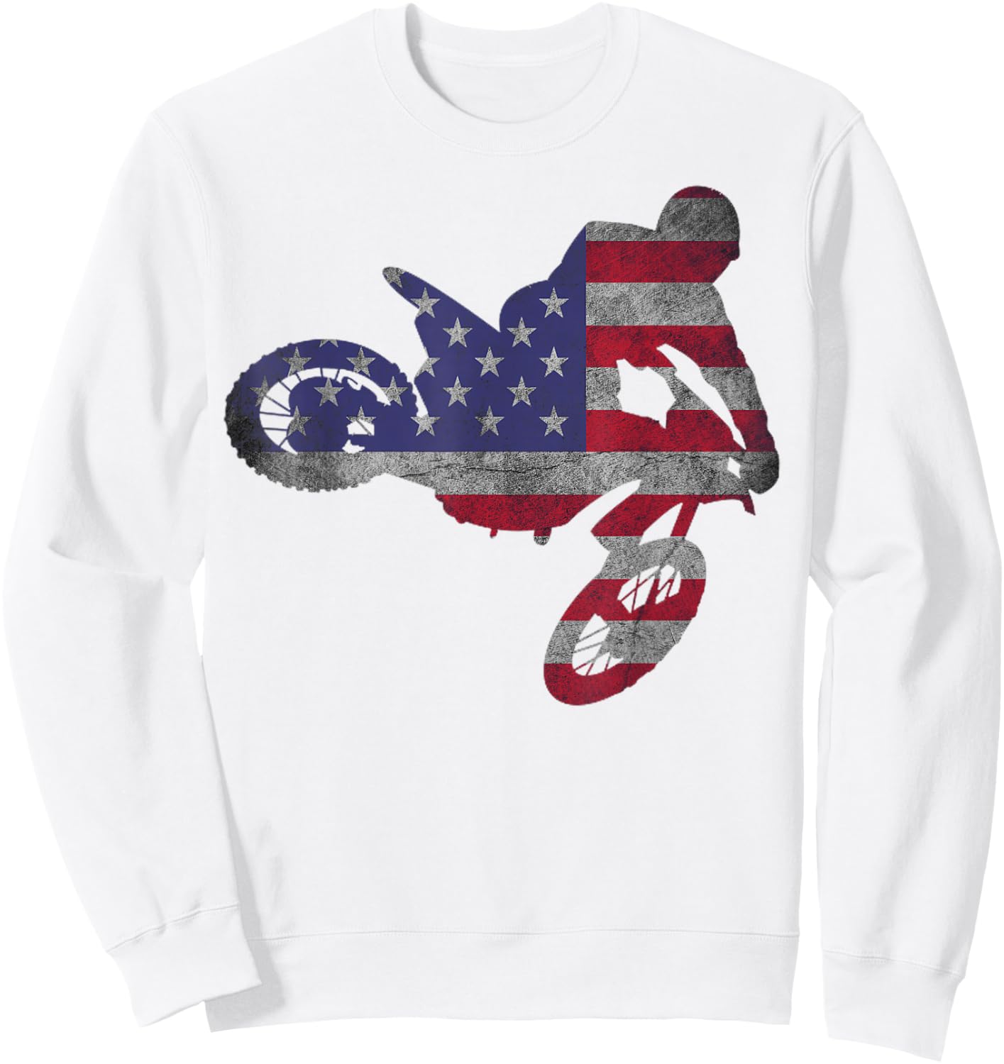 Dirt Bike American Flag | Motocross Enduro Shirt Sweatshirt - Sweatshirt | White