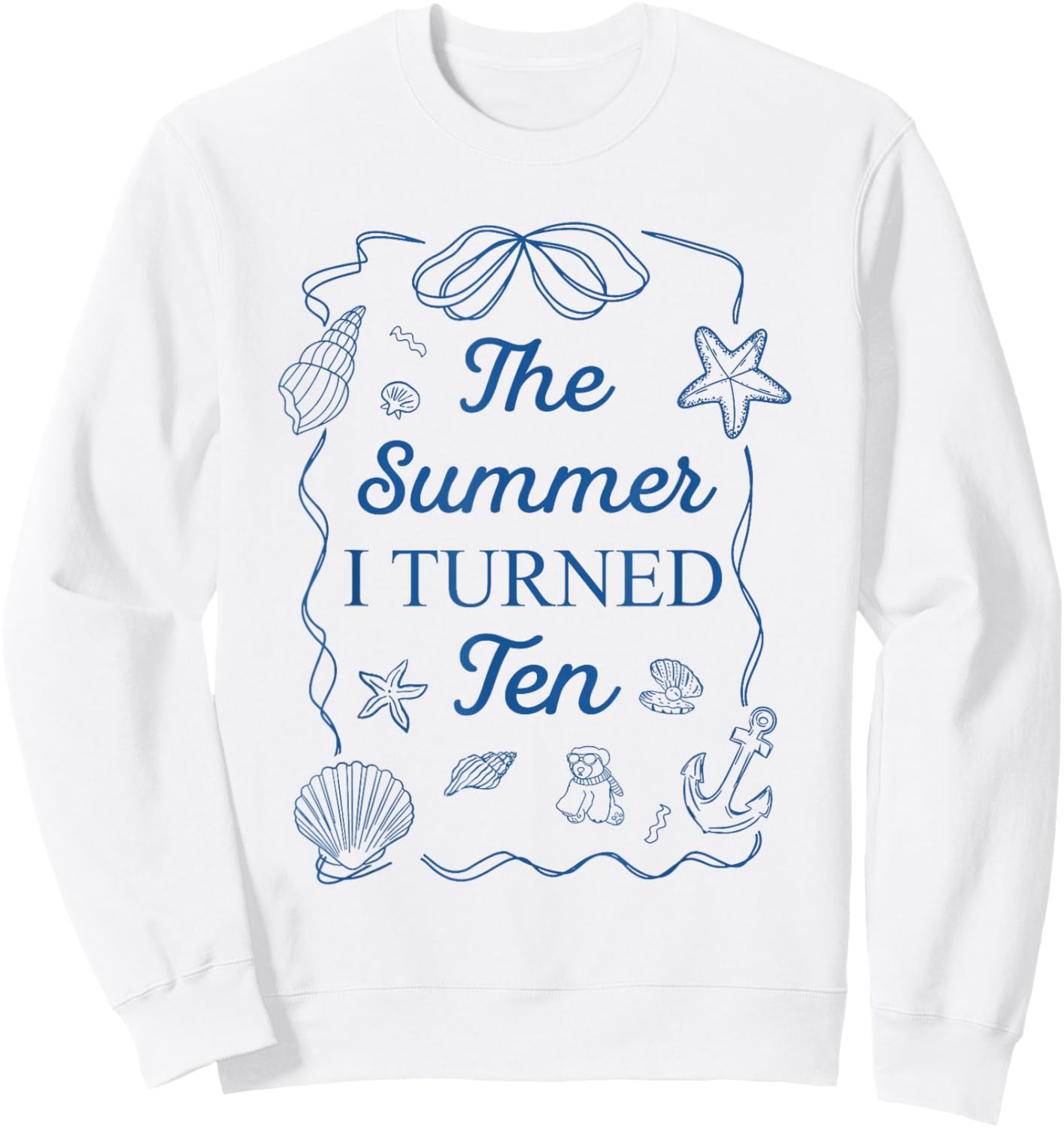 Summer I Turned Ten 10th Birthday Seashell Coastal Bow Sweatshirt - Sweatshirt | White