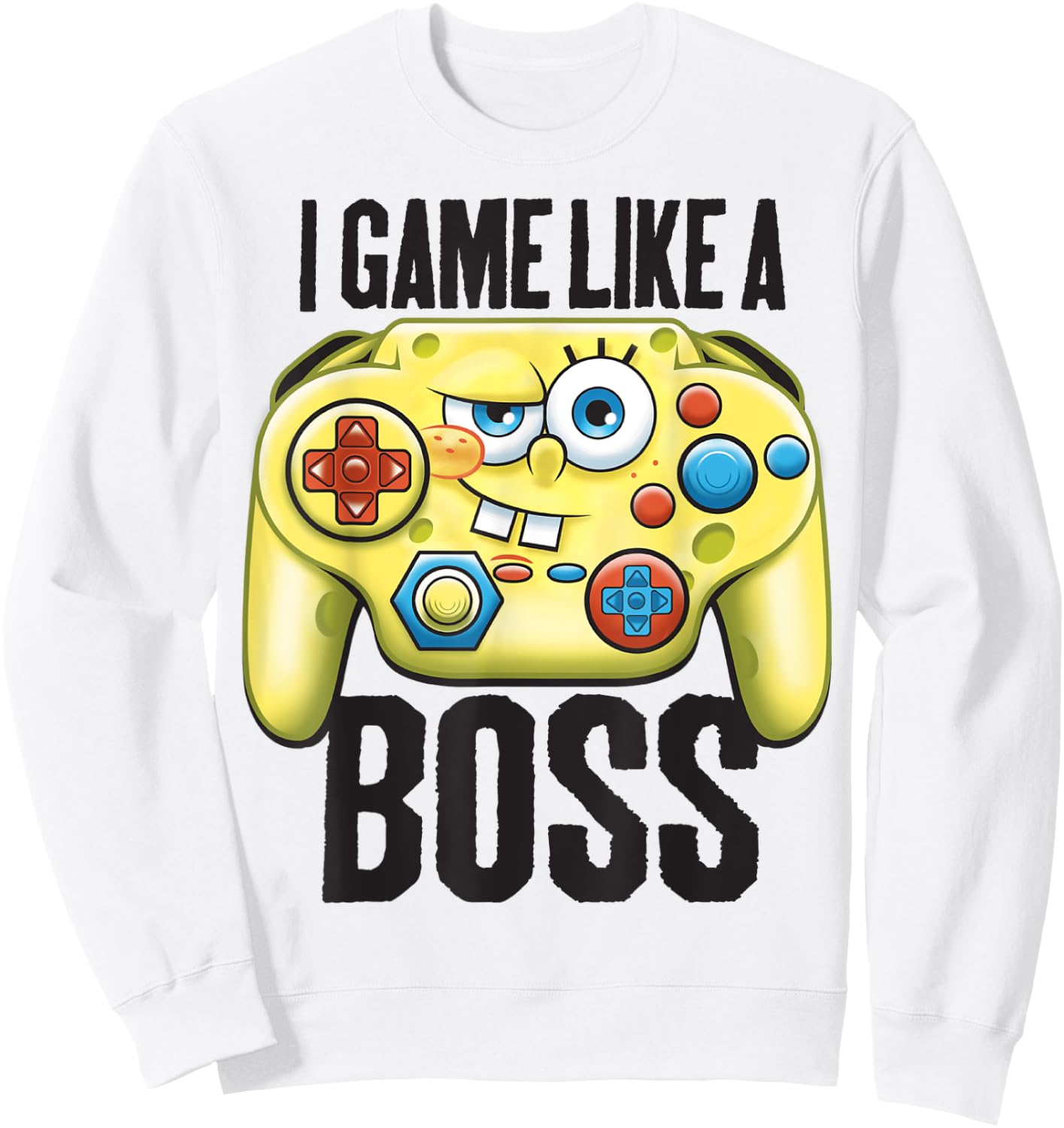 Spongebob SquarePants I Game Like A Boss Short Sleeve Sweatshirt - Sweatshirt | White