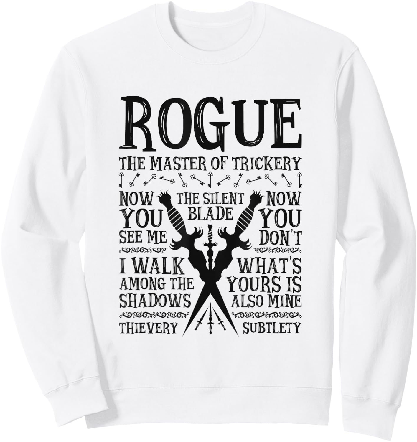 Rogue, The Master of Trickery - RPG Class Sweatshirt - Sweatshirt | White