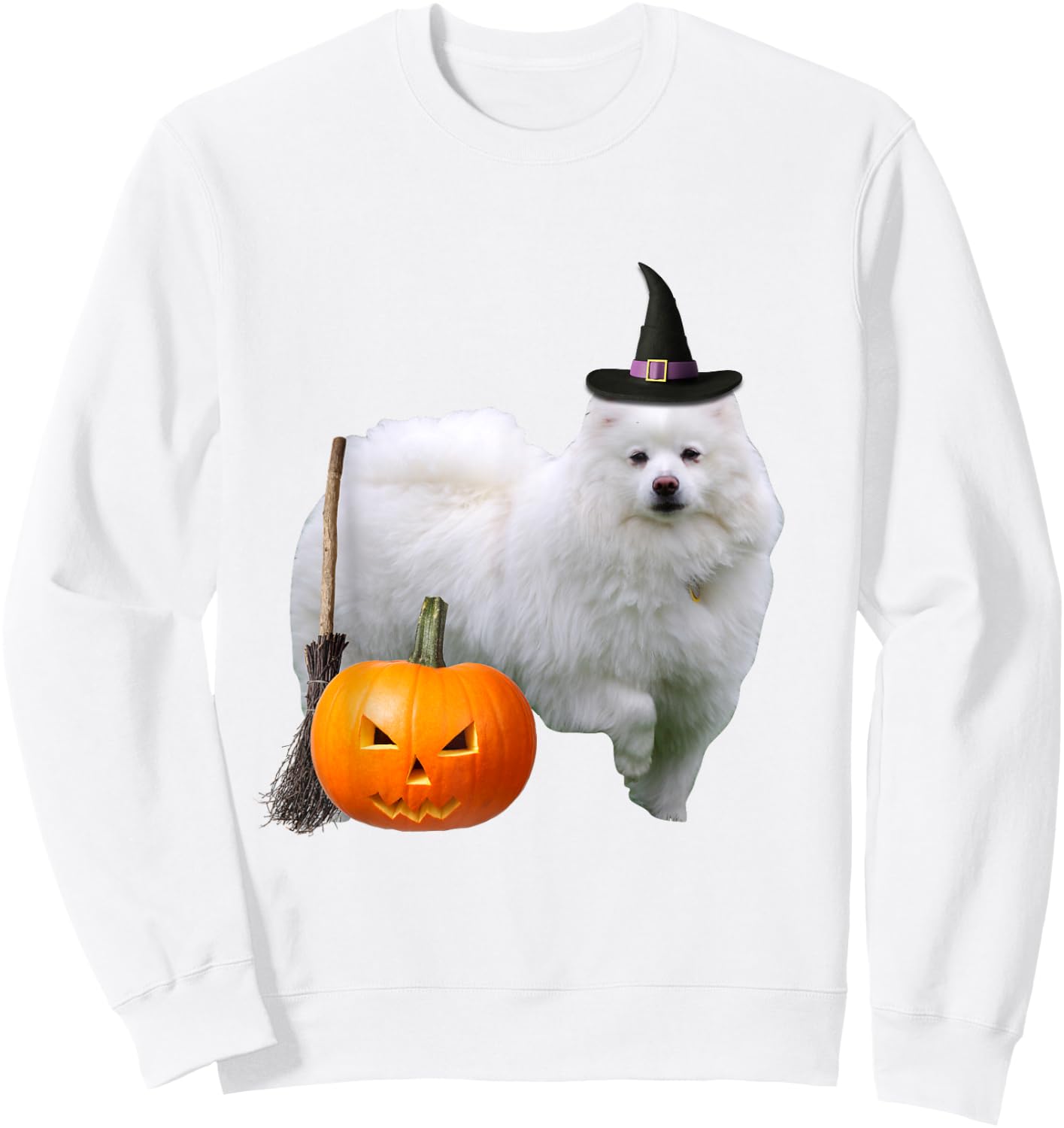 American Eskimo Witch Hat Halloween Dog Women Kids Sweatshirt - Sweatshirt | White