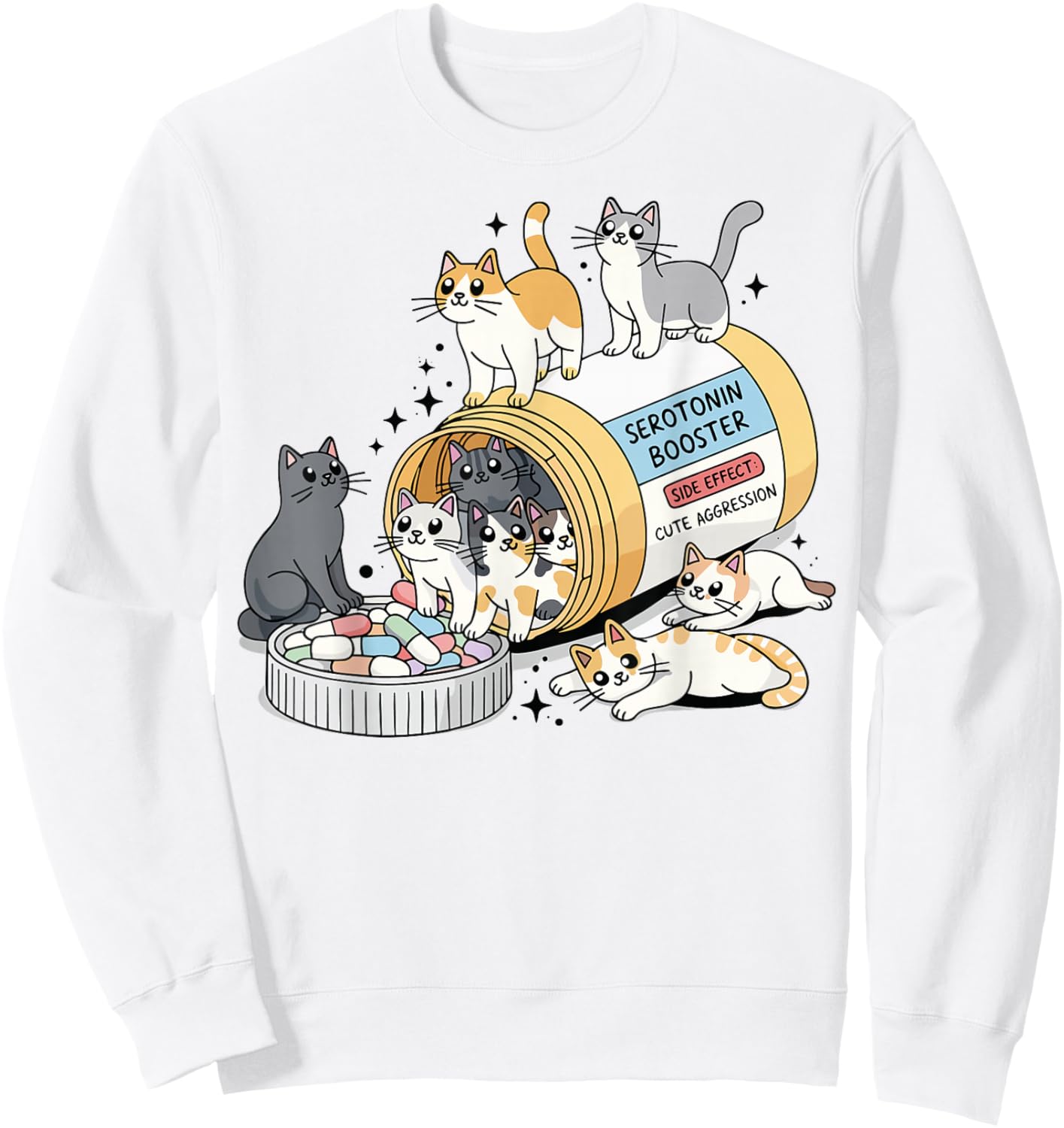 Funny Cat Lover Mental Health Serotonin Booster Sweatshirt - Sweatshirt | White