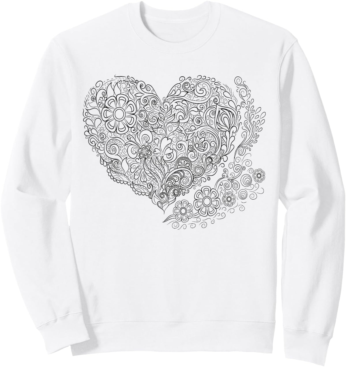 Heart Shaped Adult Coloring Book Style Fashion T Shirt Sweatshirt - Sweatshirt | White