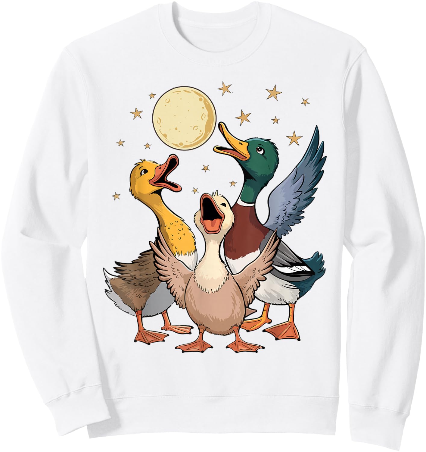 Funny Duck Howling At Moon Dad Mom Toddler Men Women Vintage Sweatshirt - Sweatshirt | White