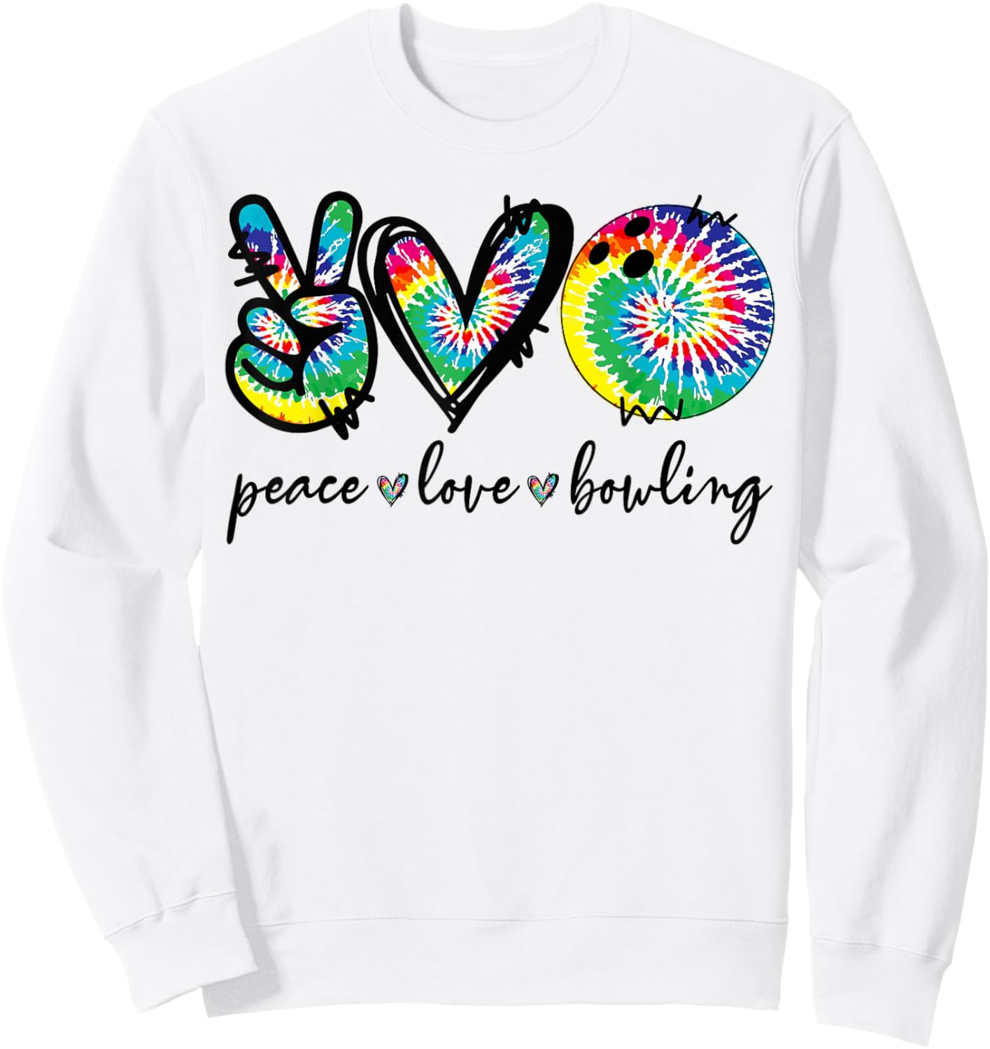 Peace Love Bowling Player Tie Dye Bowling Lovers Funny Sweatshirt - Sweatshirt | White