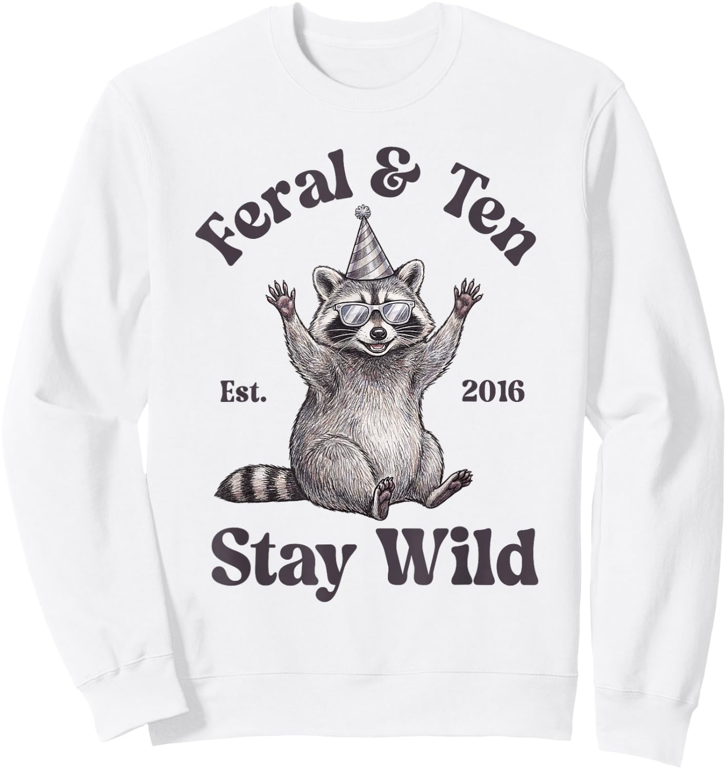 Feral and Ten Est 2016 Raccoon Funny 10th Birthday Boy Sweatshirt - Sweatshirt | White