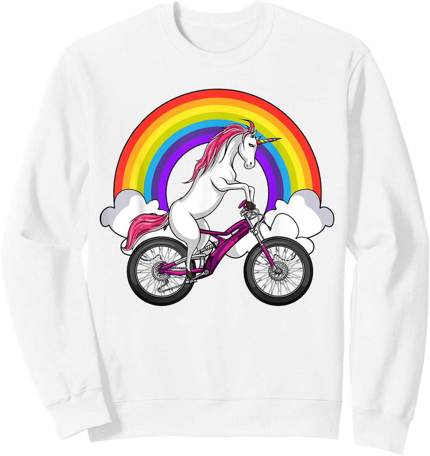 Unicorn Riding Bicycle Rainbow Cycling Women Girls Kids Sweatshirt - Sweatshirt | White