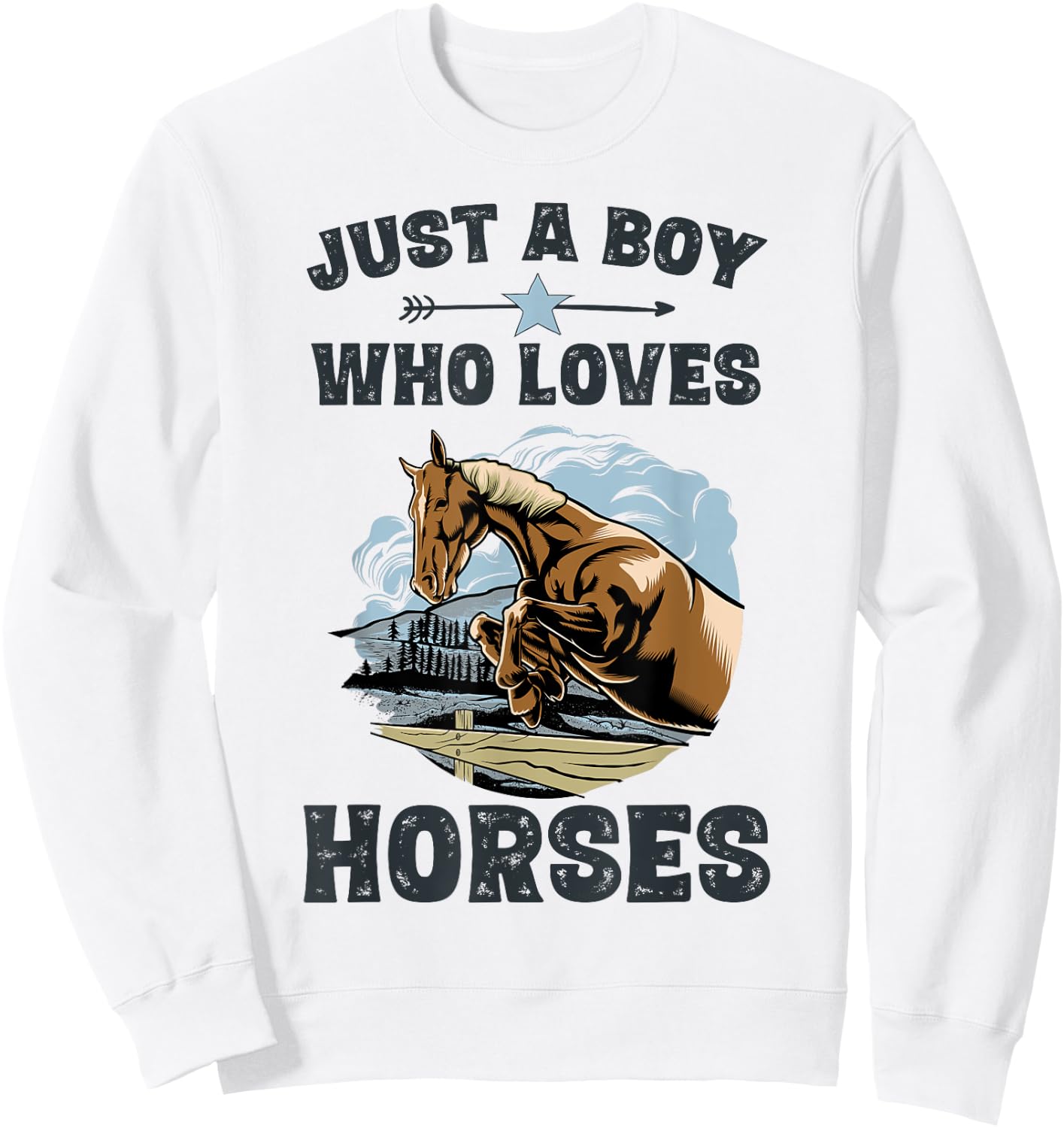 Just A Boy Who Loves Horses Shirt Horse Equestrian Boys Sweatshirt - Sweatshirt | White