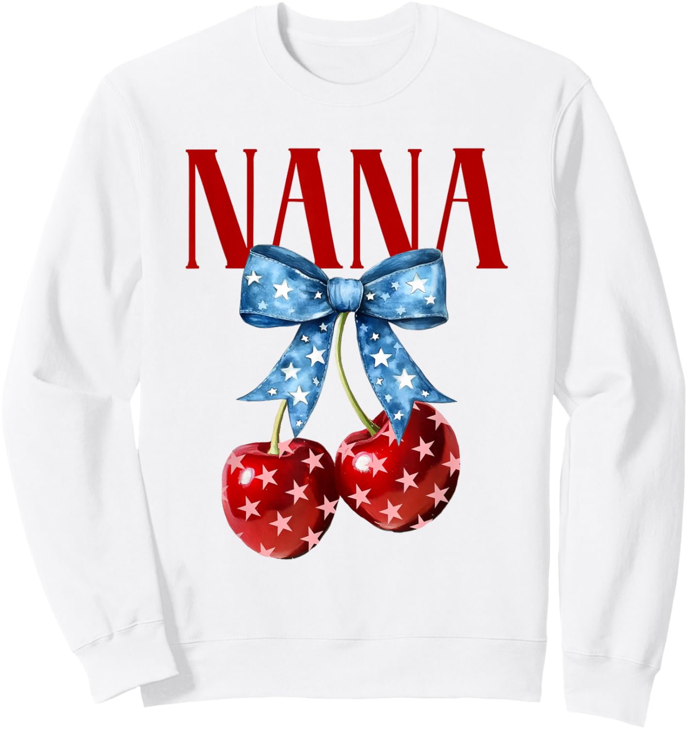 Cute Nana Cherries Coquette Bow Retro Cherry 4th Of July Sweatshirt - Sweatshirt | White