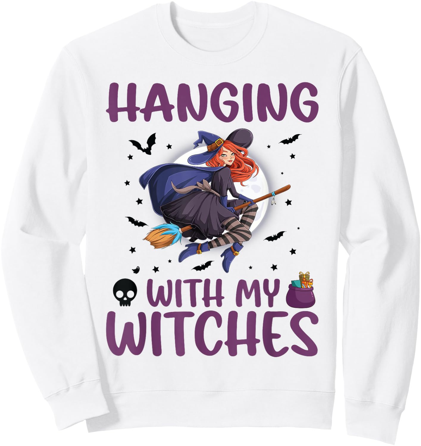Hanging Out With My Witches, Witches Bat Spooky Halloween Sweatshirt - Sweatshirt | White