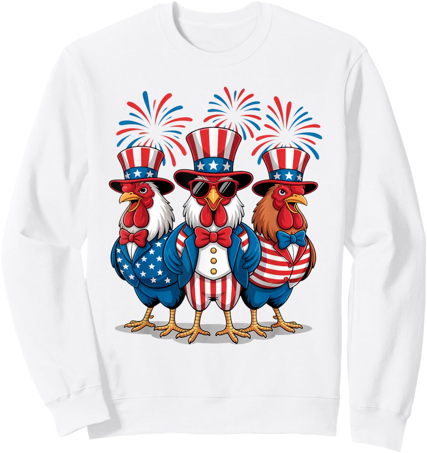 Funny Patriotic Chickens USA Flag 4th of July Chicken Lover Sweatshirt - Sweatshirt | White