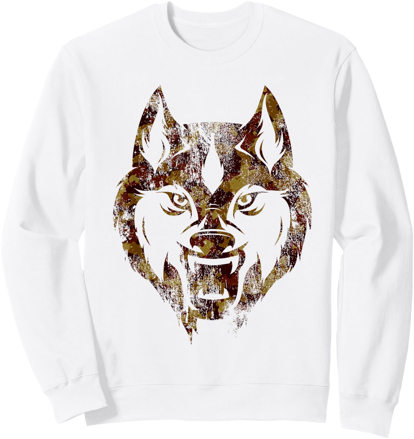 Fierce Wolf head camo design T shirt gift Sweatshirt - Sweatshirt | White