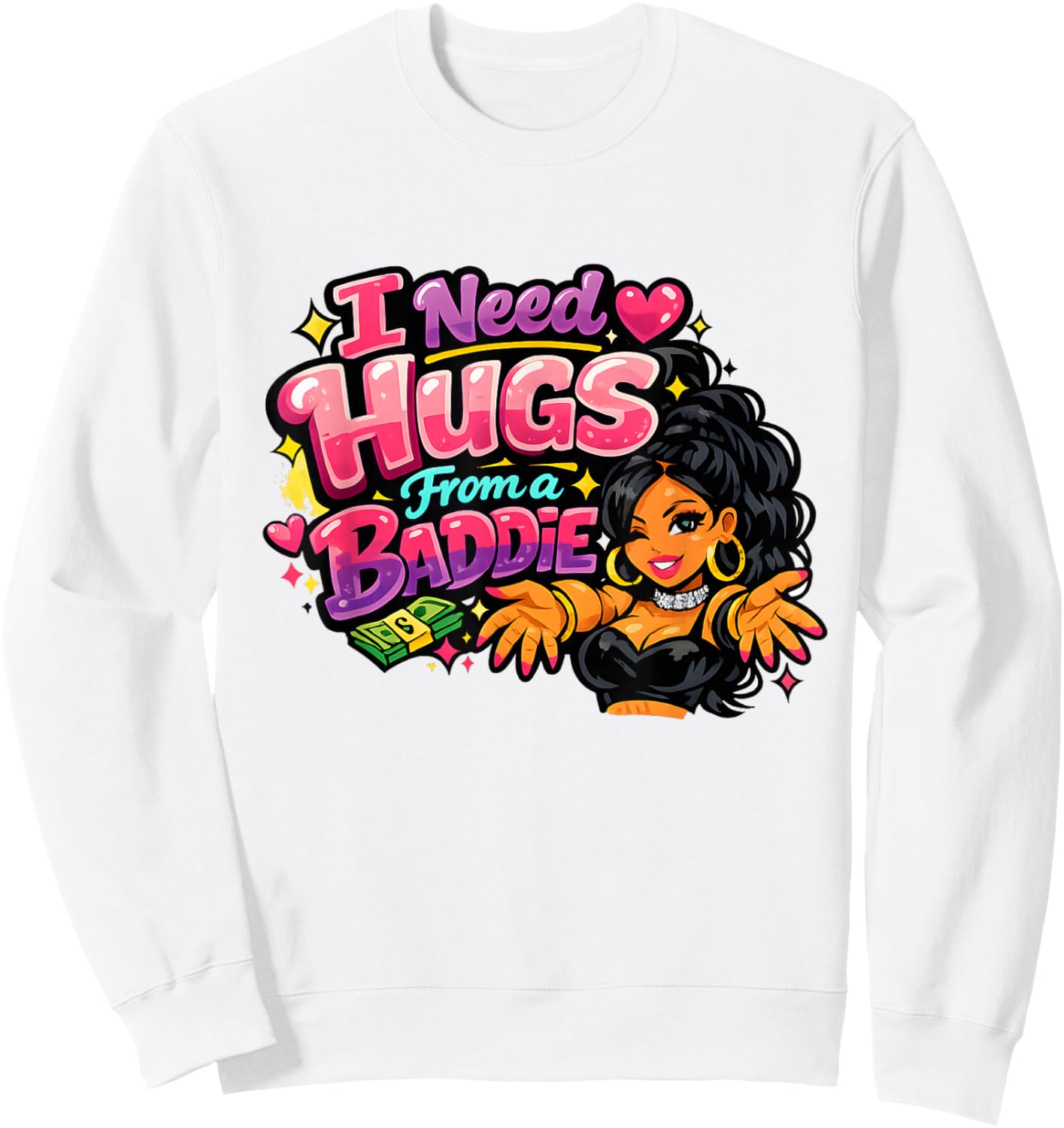 Ladies Hen Nights 'I Need hugs from a Baddie' Fun Mums Sweatshirt - Sweatshirt | White