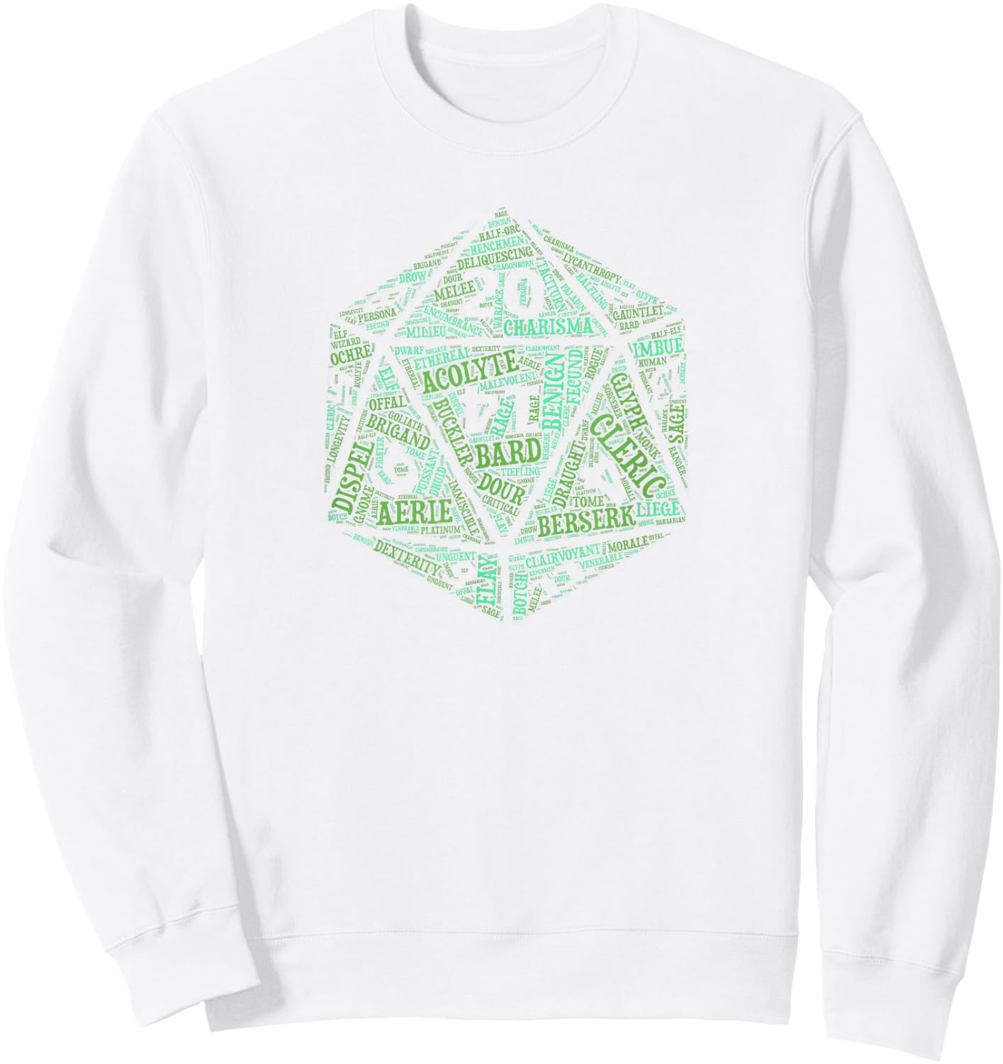 Tabletop Roleplay Adventure d20 Word Art Dice Sweatshirt - Sweatshirt | White