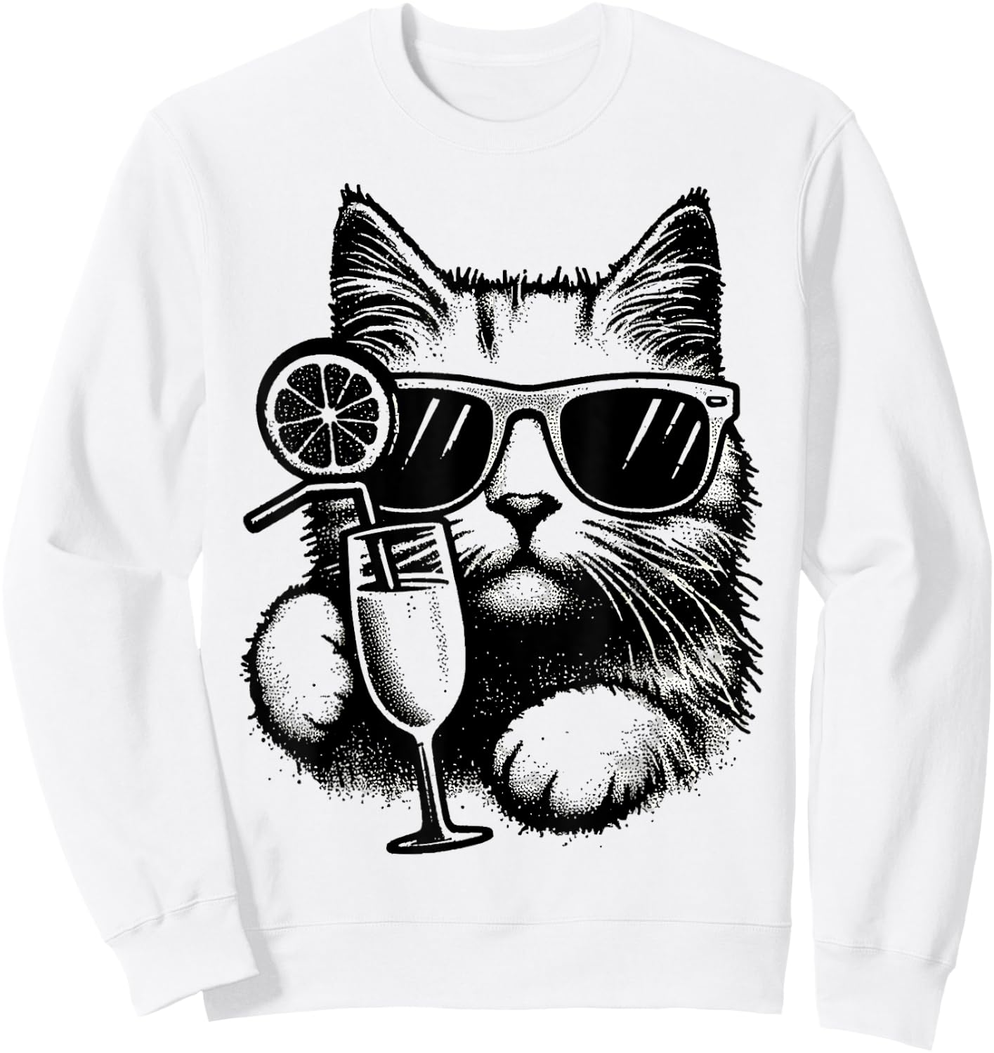 Vintage Cat Funny Mimosa Women Sweatshirt - Sweatshirt | White