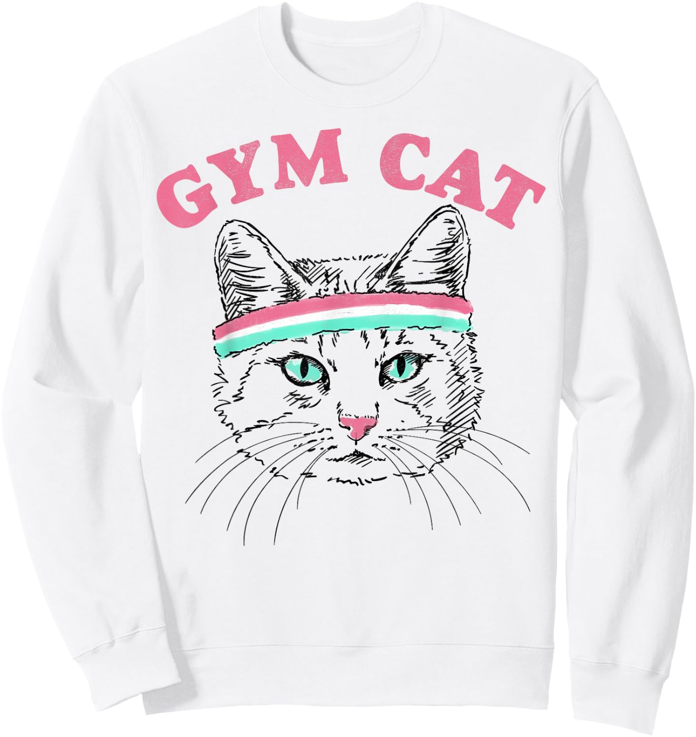 Gym Cat Outline With Headband Women Girls Kids Sweatshirt - Sweatshirt | White
