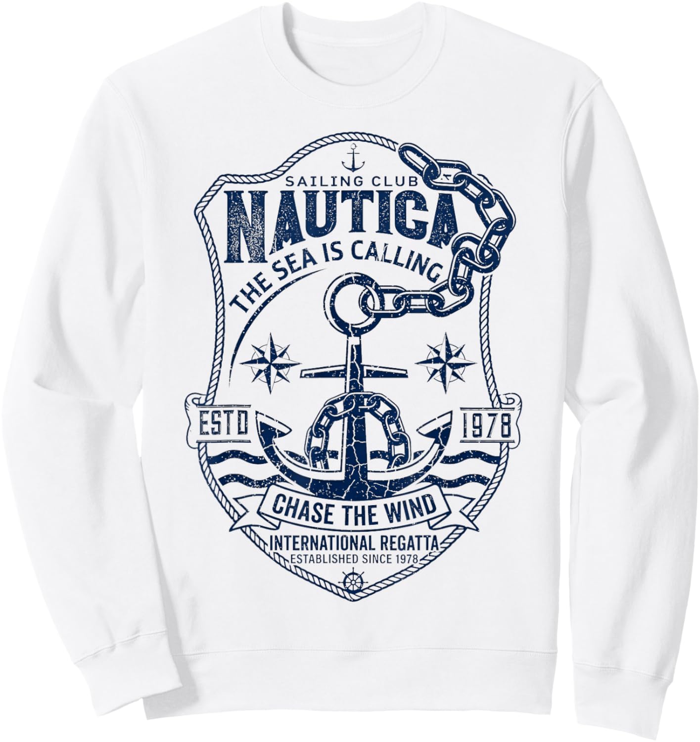 Nautica Sailing Club Vintage Anchor International Regatta Sweatshirt - Sweatshirt | White