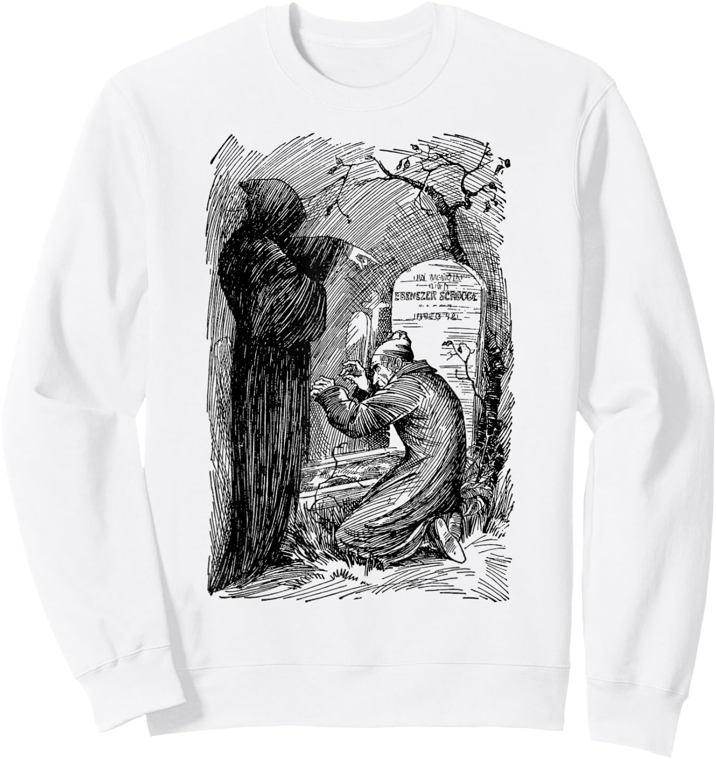 A Christmas Carol Scrooge Adult Classic Fit Grey - Small - Short Sleeve - Vintage Gothic - Themed Design (Charles Dickens' A Christmas Carol) - Halloween, Christmas Sweatshirt - Sweatshirt | White