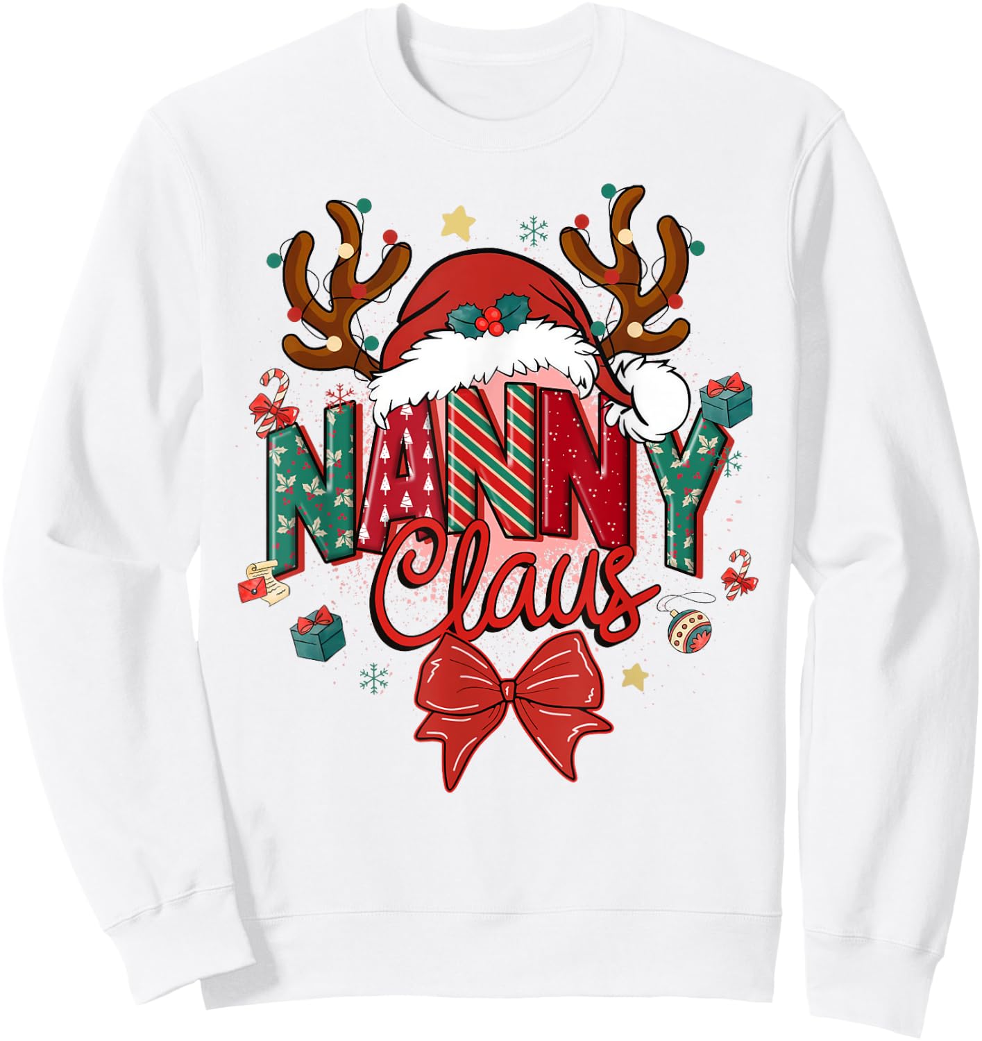 Christmas Nanny Claus Coquette Bow Reindeer Xmas Women Sweatshirt - Sweatshirt | White