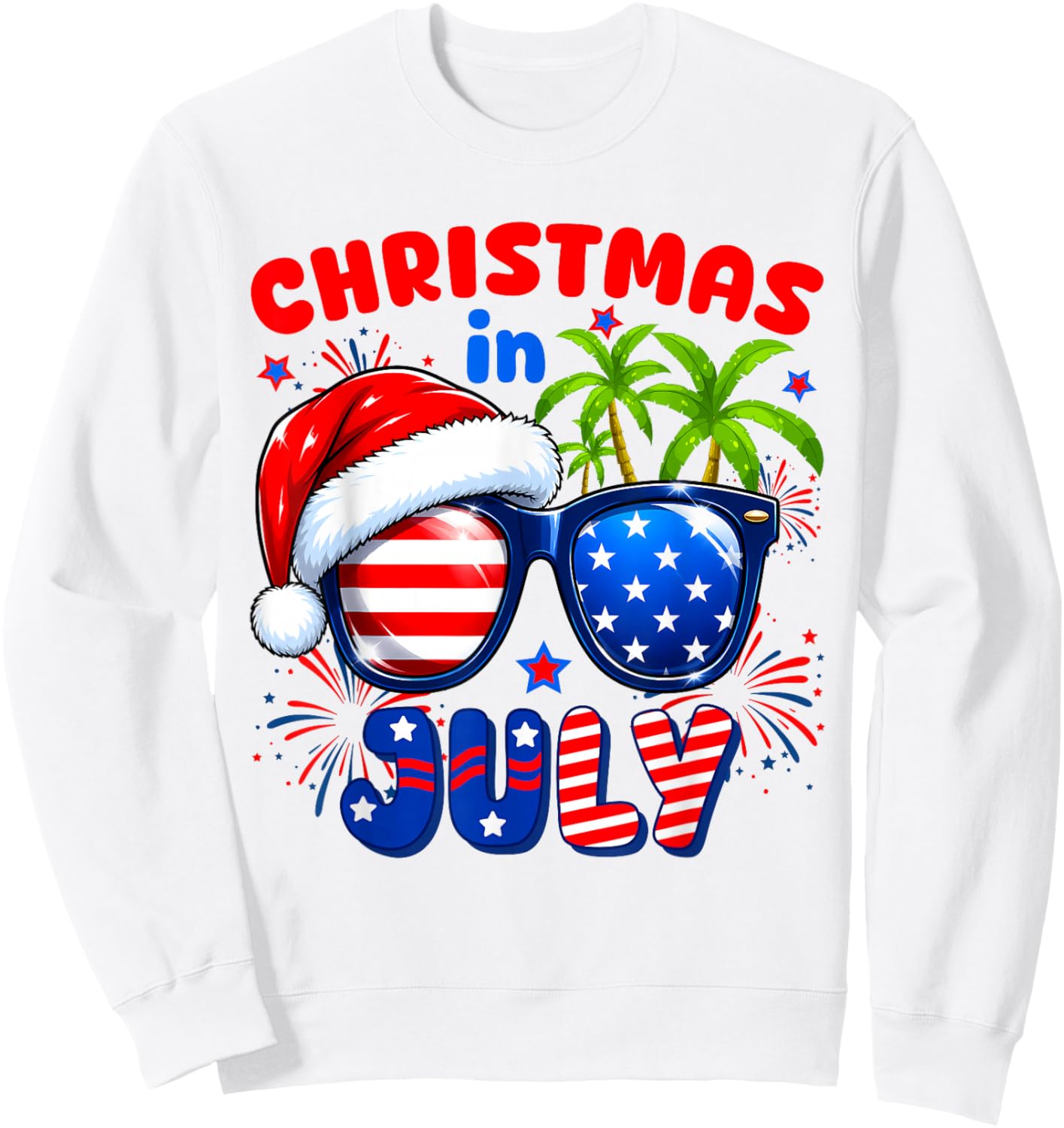 Christmas in July Summer Hawaiian USA Flag Men Women Kids Sweatshirt - Sweatshirt | White