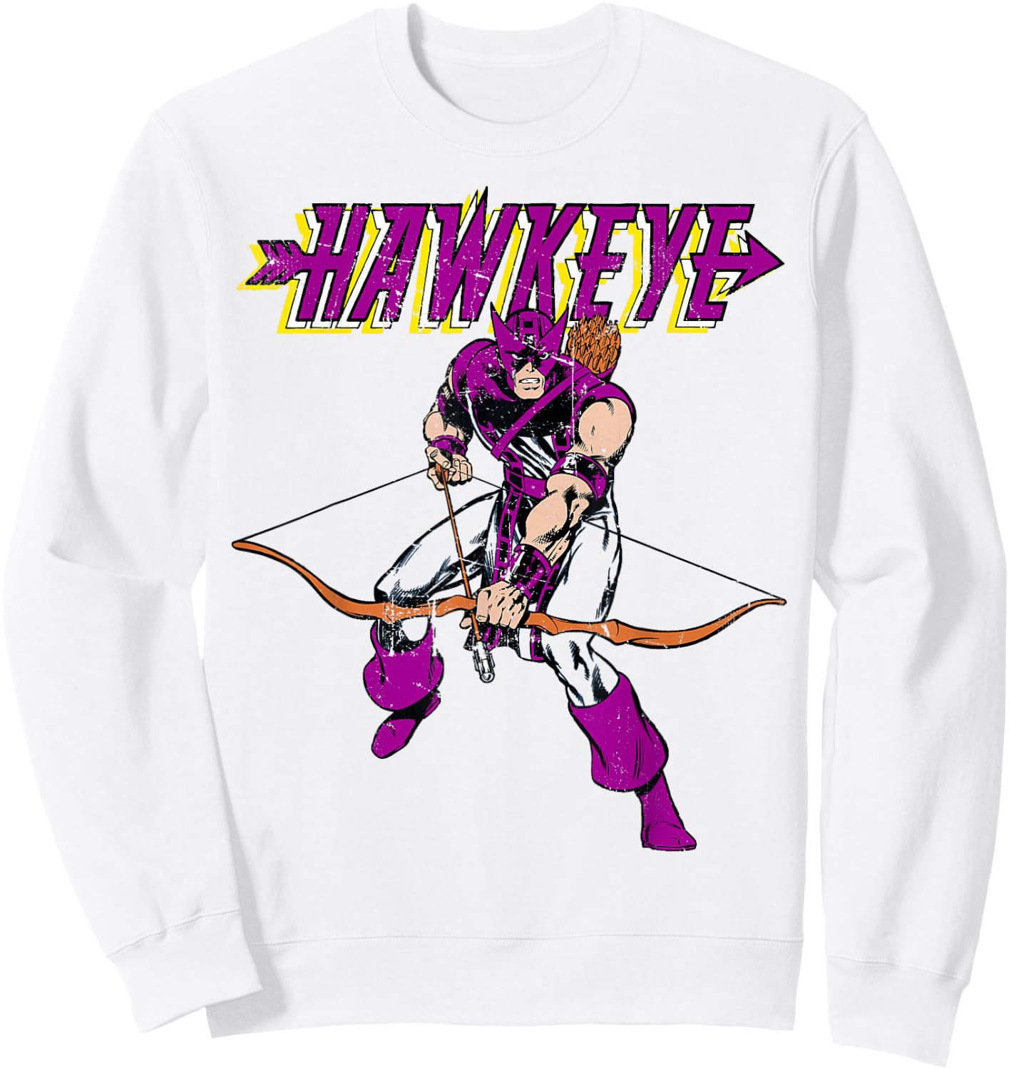 Marvel Hawkeye Retro Classic Pose Bow Arrow Graphic Sweatshirt - Sweatshirt | White