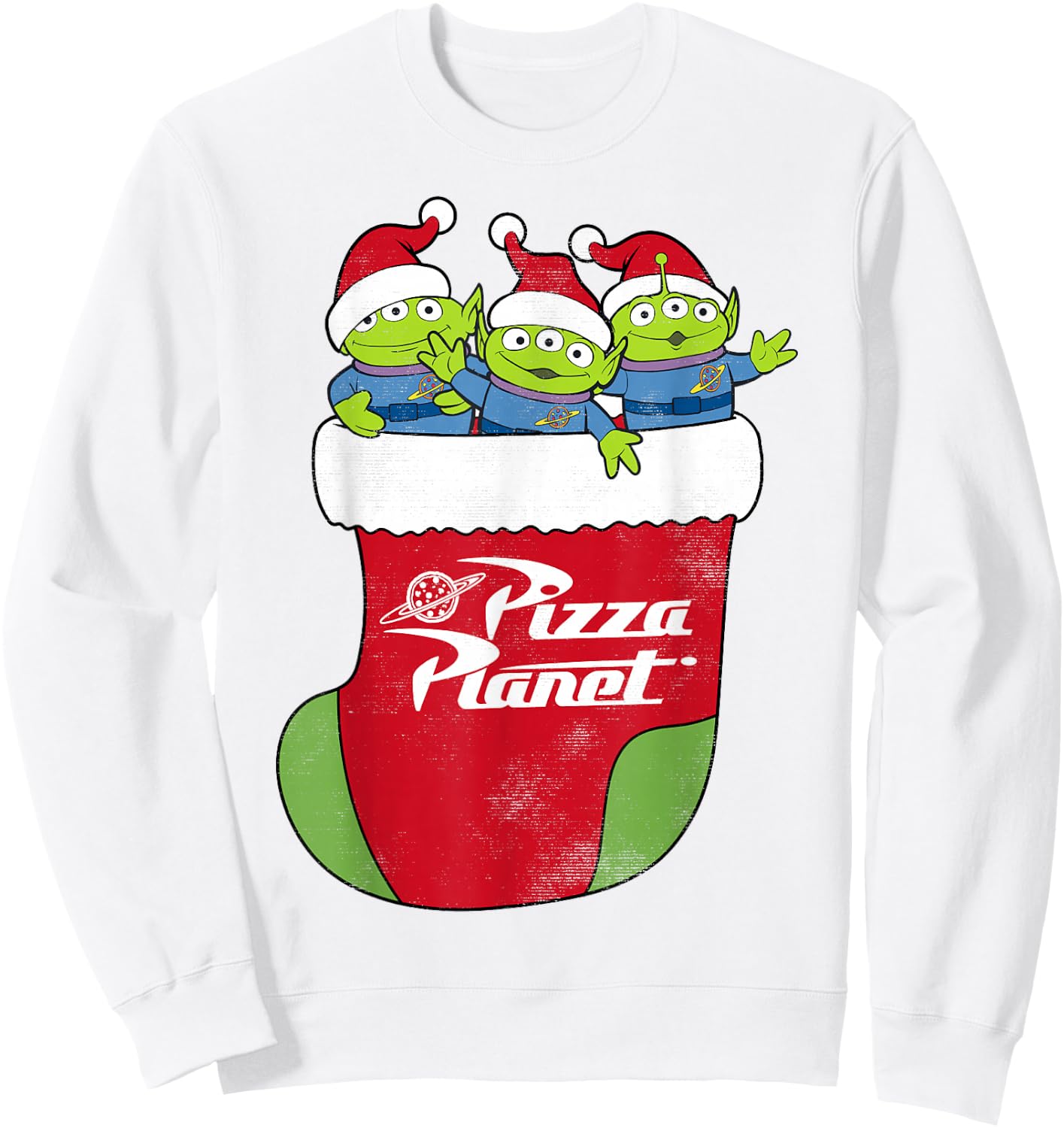 Disney Pixar Toy Story Pizza Planet Aliens In Stocking Sweatshirt - Sweatshirt | White