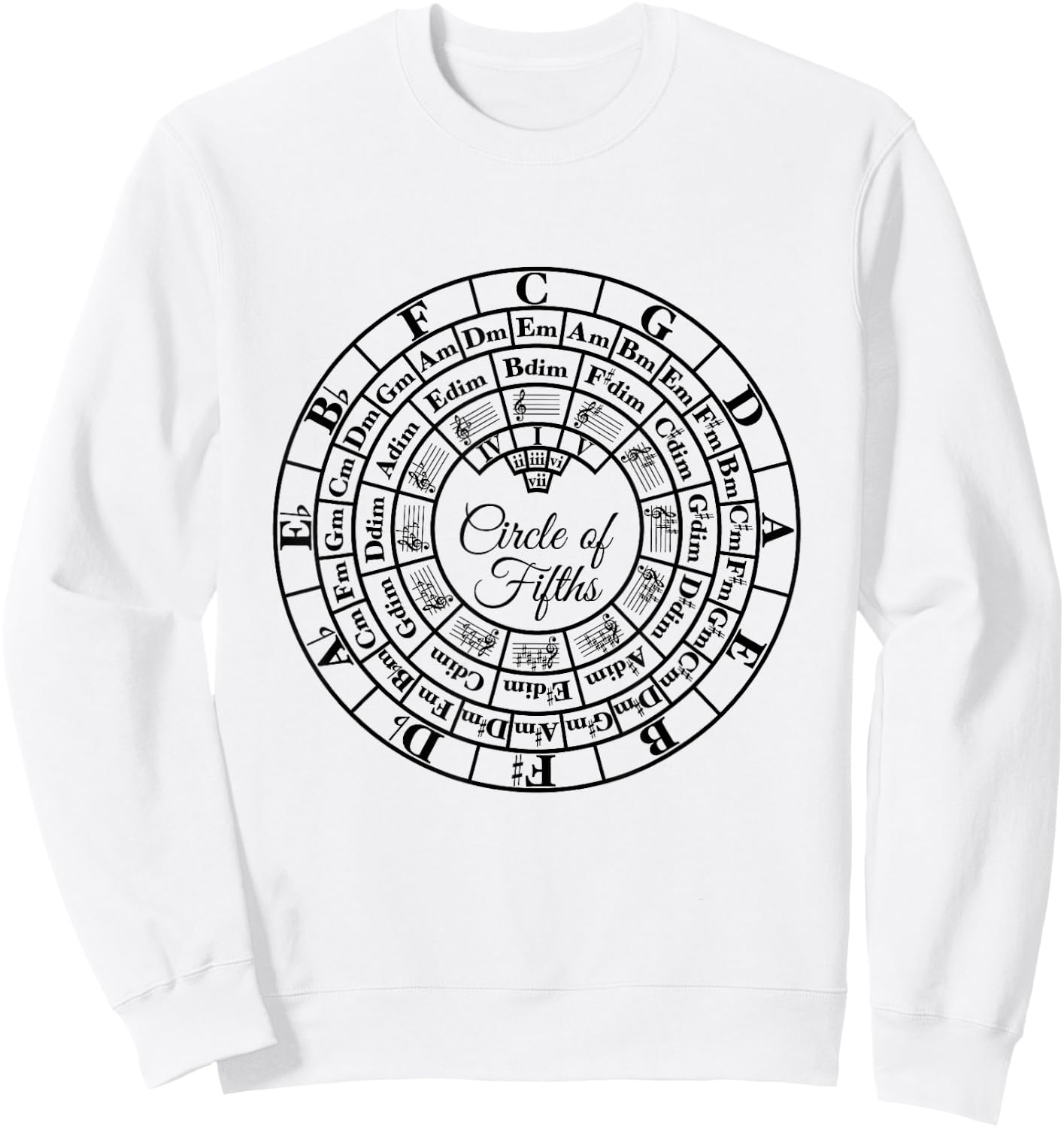 Unique Musician Gift Apparel Circle of Fifths Classical Harmony & Theory Chart Sweatshirt - Sweatshirt | White