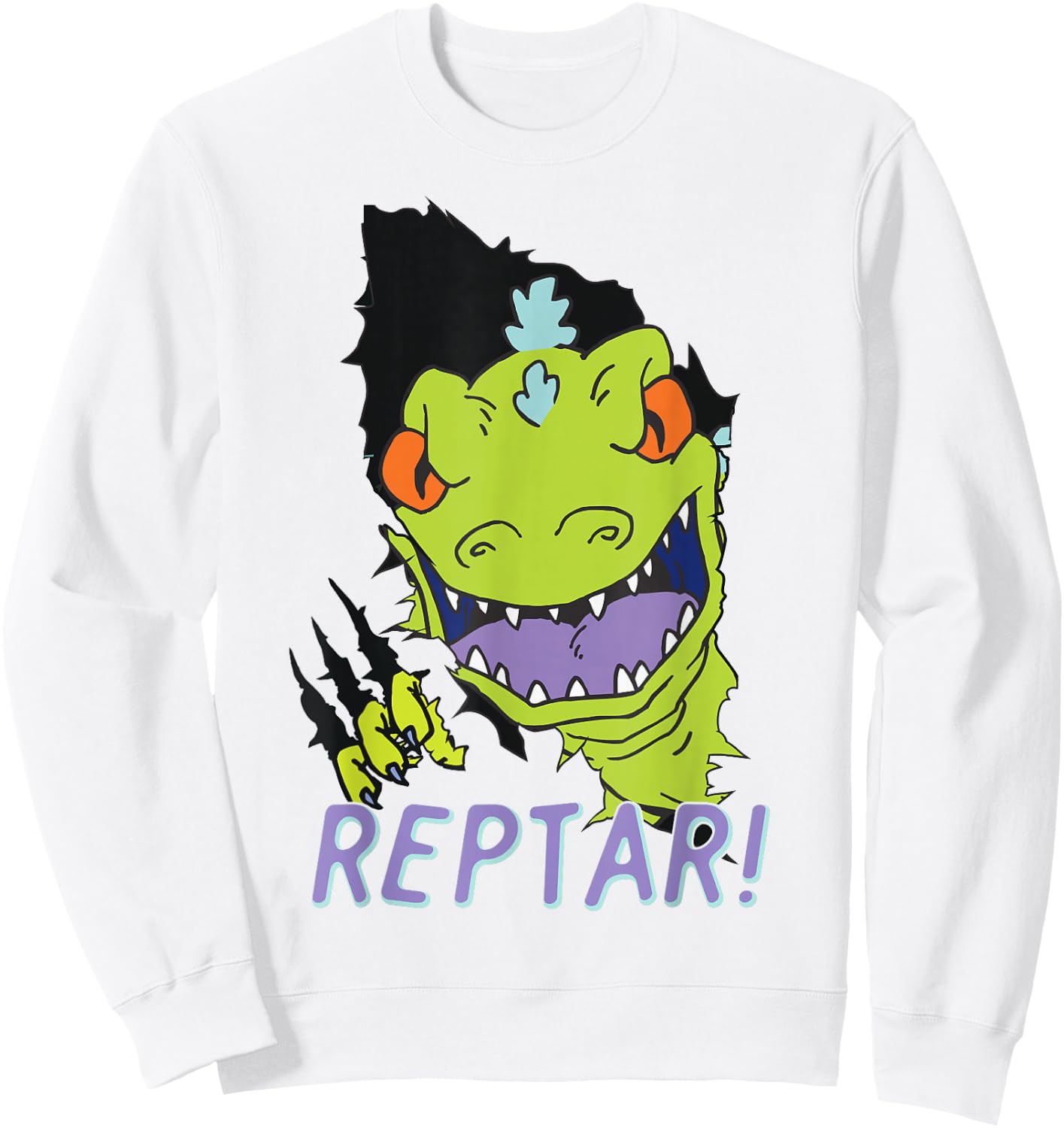 Rugrats Reptar Claws Tearing Through Graphic Sweatshirt - Sweatshirt | White