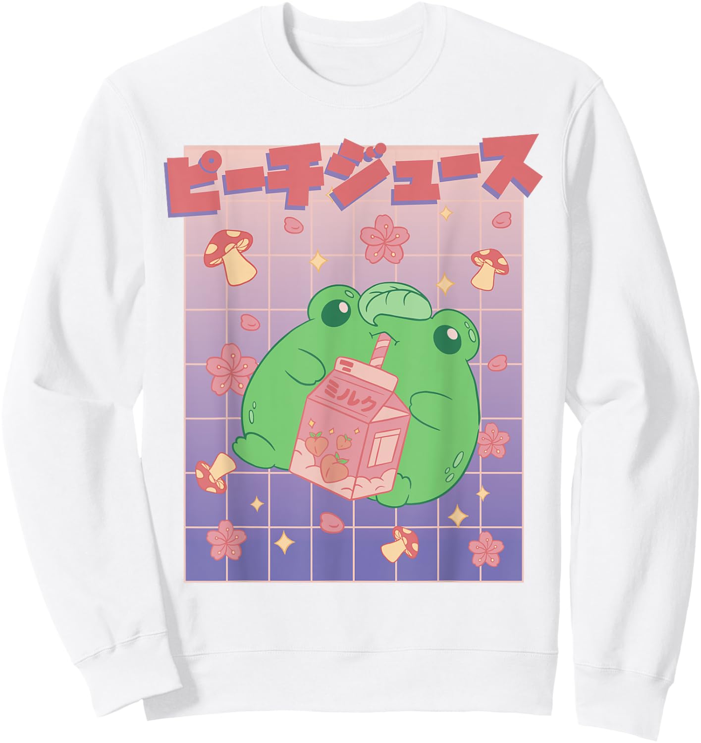 Kawaii Frog Peach Milk Carton Cute Japanese Aesthetic Sweatshirt - Sweatshirt | White