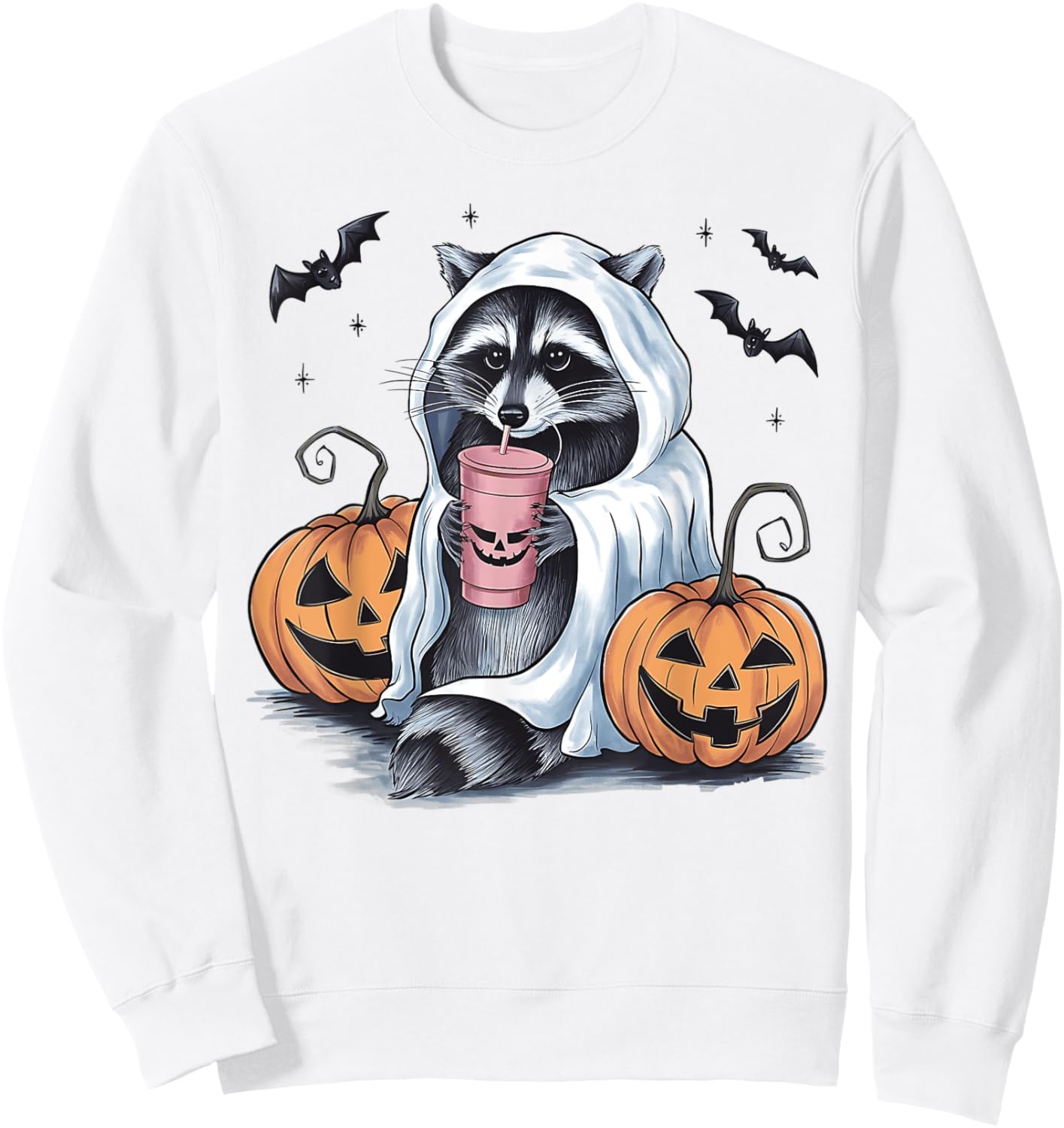 Cute Ghost Pumpkin Halloween Raccoon Costume Raccoon Lovers Sweatshirt - Sweatshirt | White