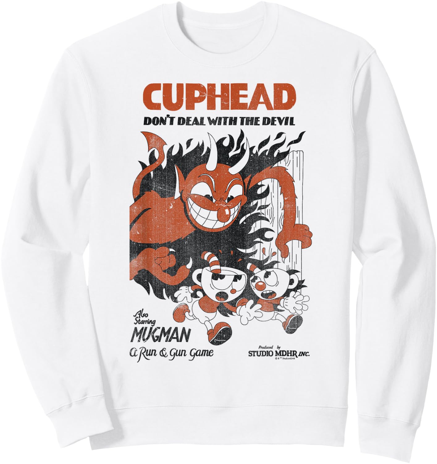 Cuphead Mugman Running from The Devil Sweatshirt - Sweatshirt | White