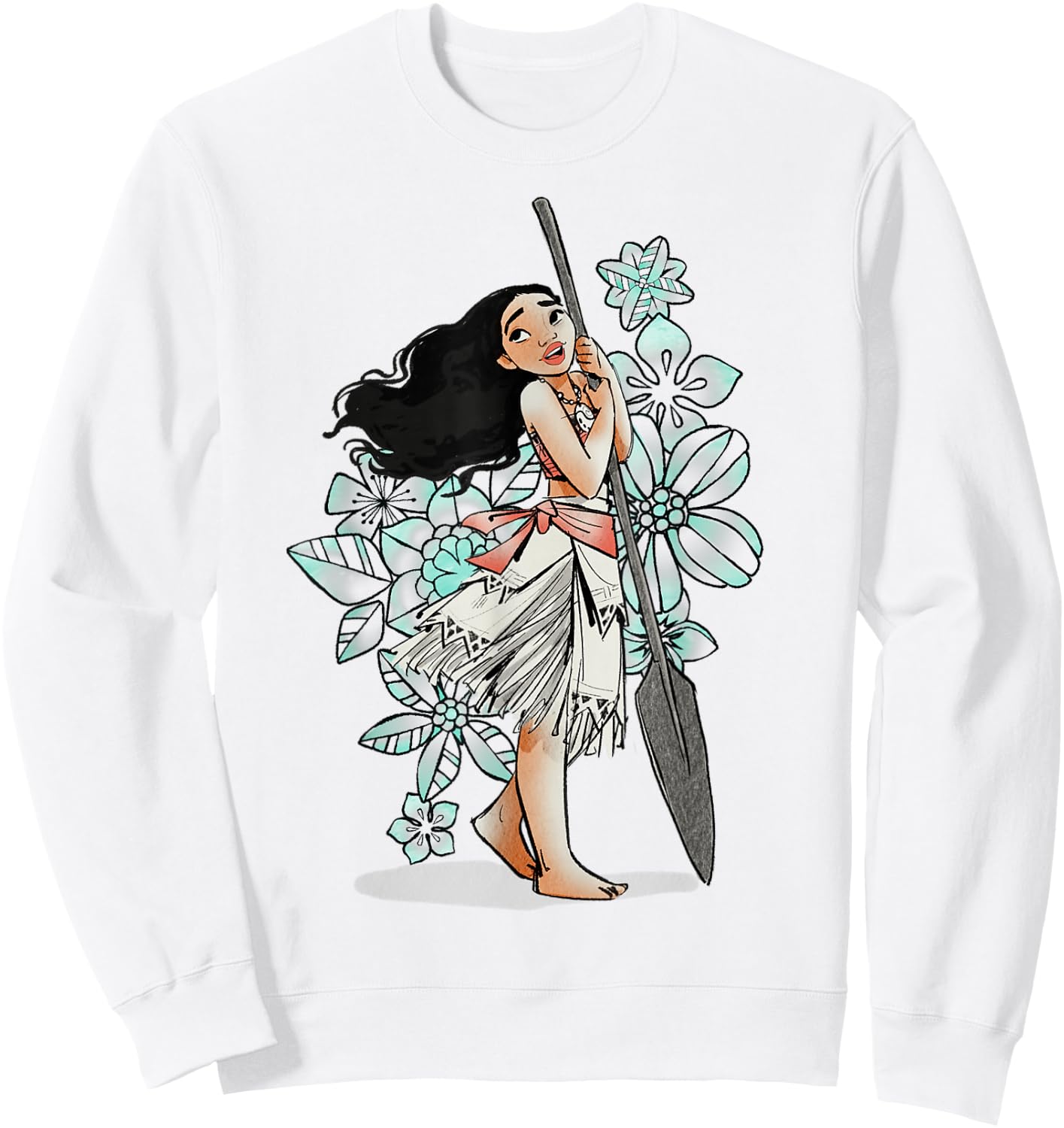 Disney Moana Tropical Floral Line Art Voyager Portrait Sweatshirt - Sweatshirt | White