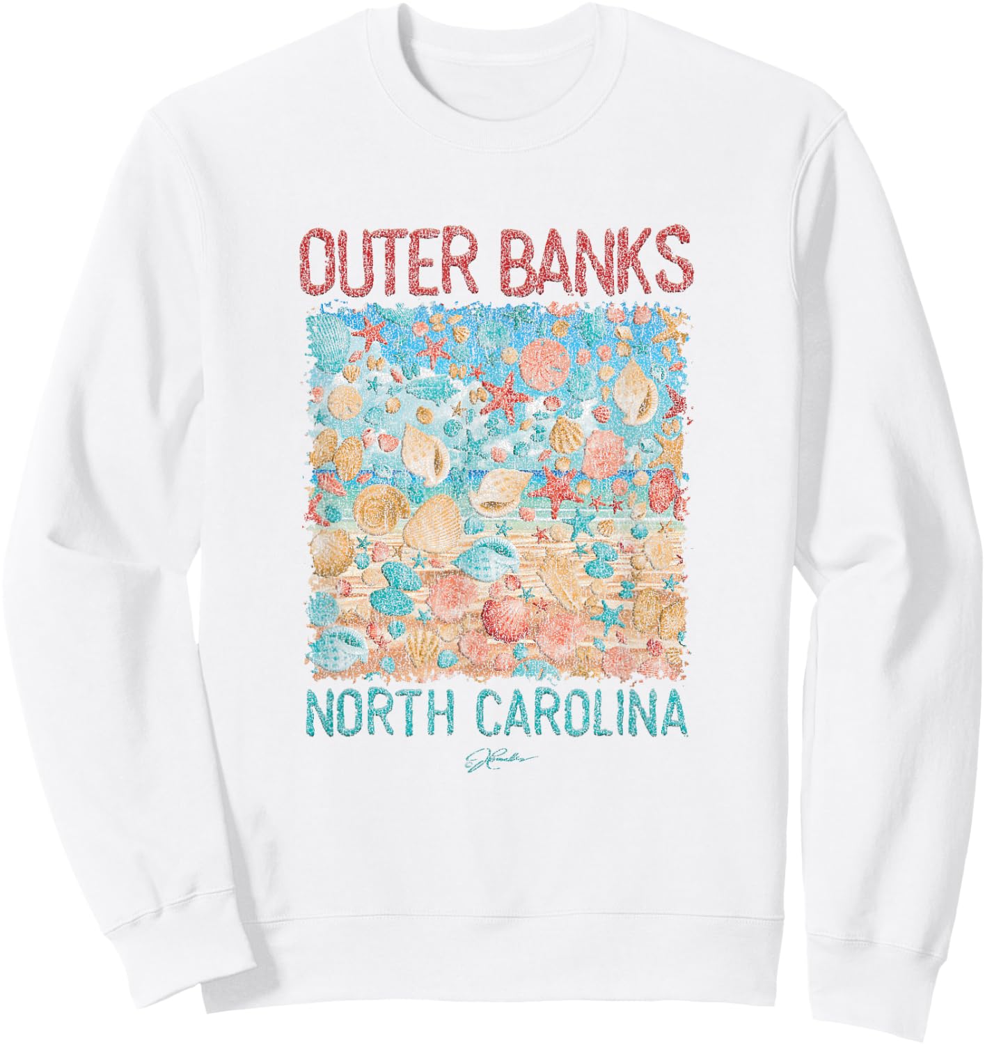 JCombs: Outer Banks, NC, Seashell Rain Sweatshirt - Sweatshirt | White