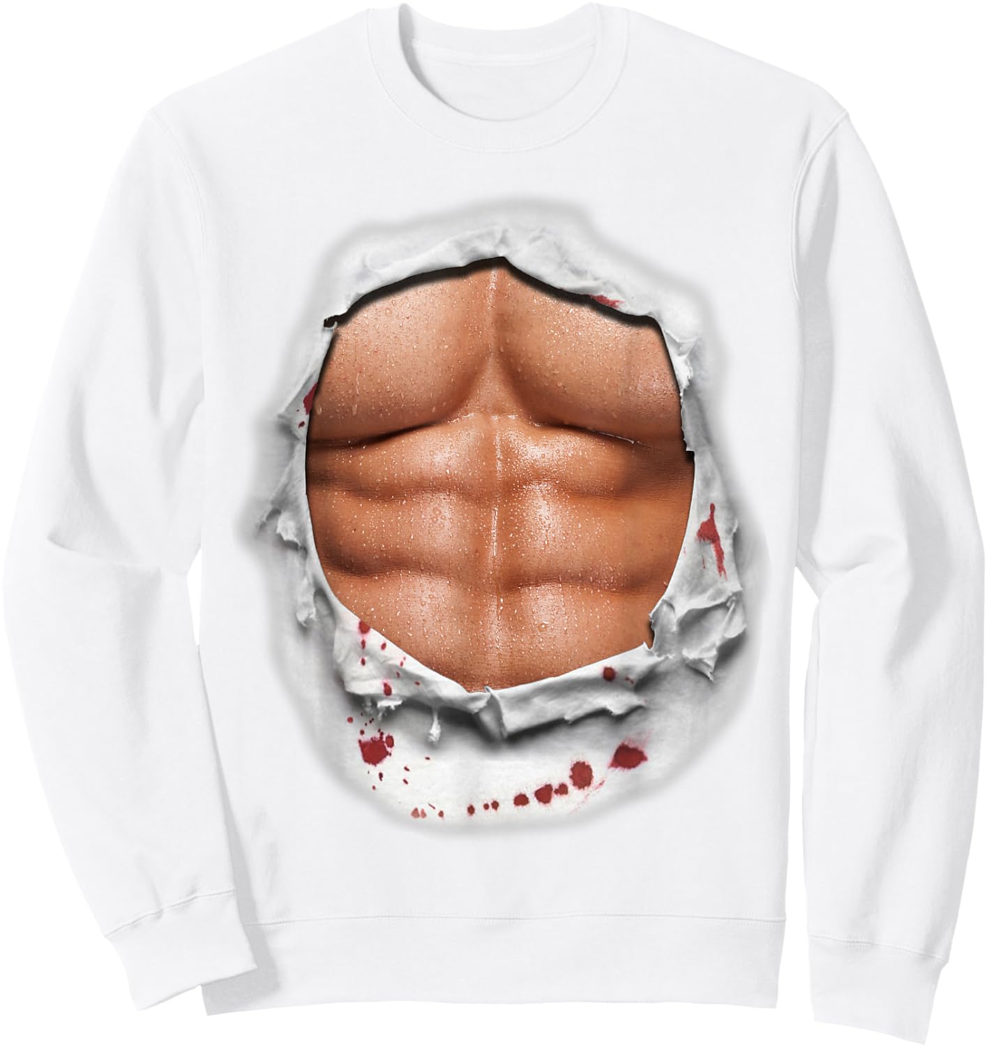 Six Pack Abs Muscles Workout Bodybuilder Torn Open Chest Sweatshirt - Sweatshirt | White