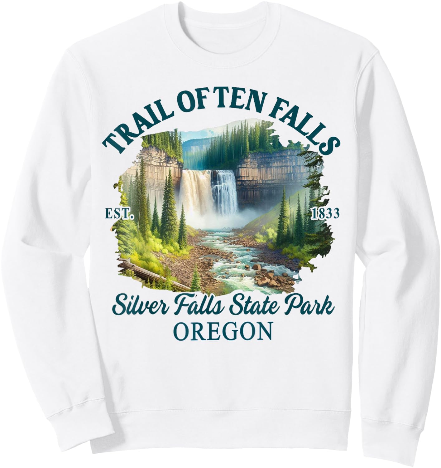 Trail Of Ten Falls Silver Falls State Park Oregon Travel Sweatshirt - Sweatshirt | White