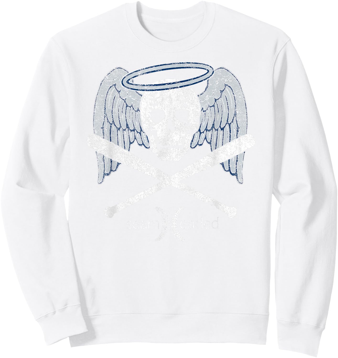 Vintage Angel Baseball Skull with Bats and Halo T Shirt Sweatshirt - Sweatshirt | White