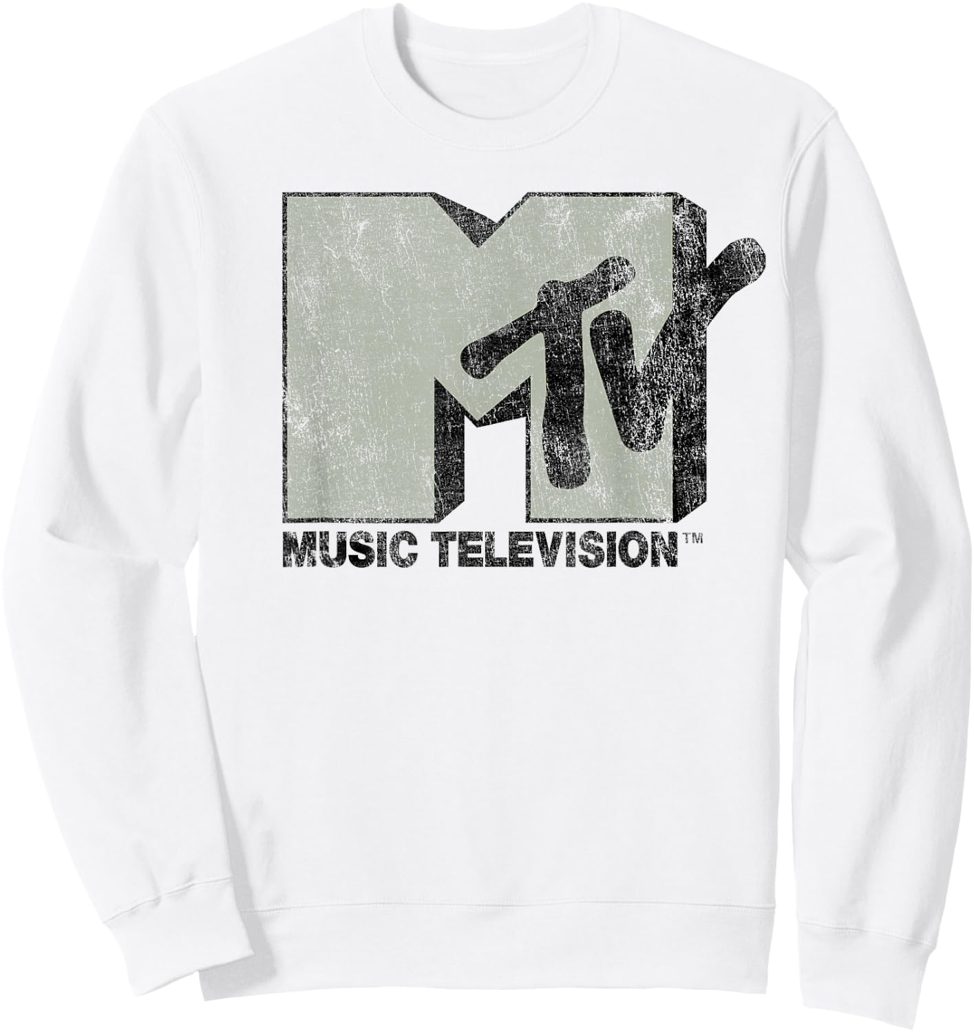 MTV Simple Distressed Music Television Logo Sweatshirt - Sweatshirt | White