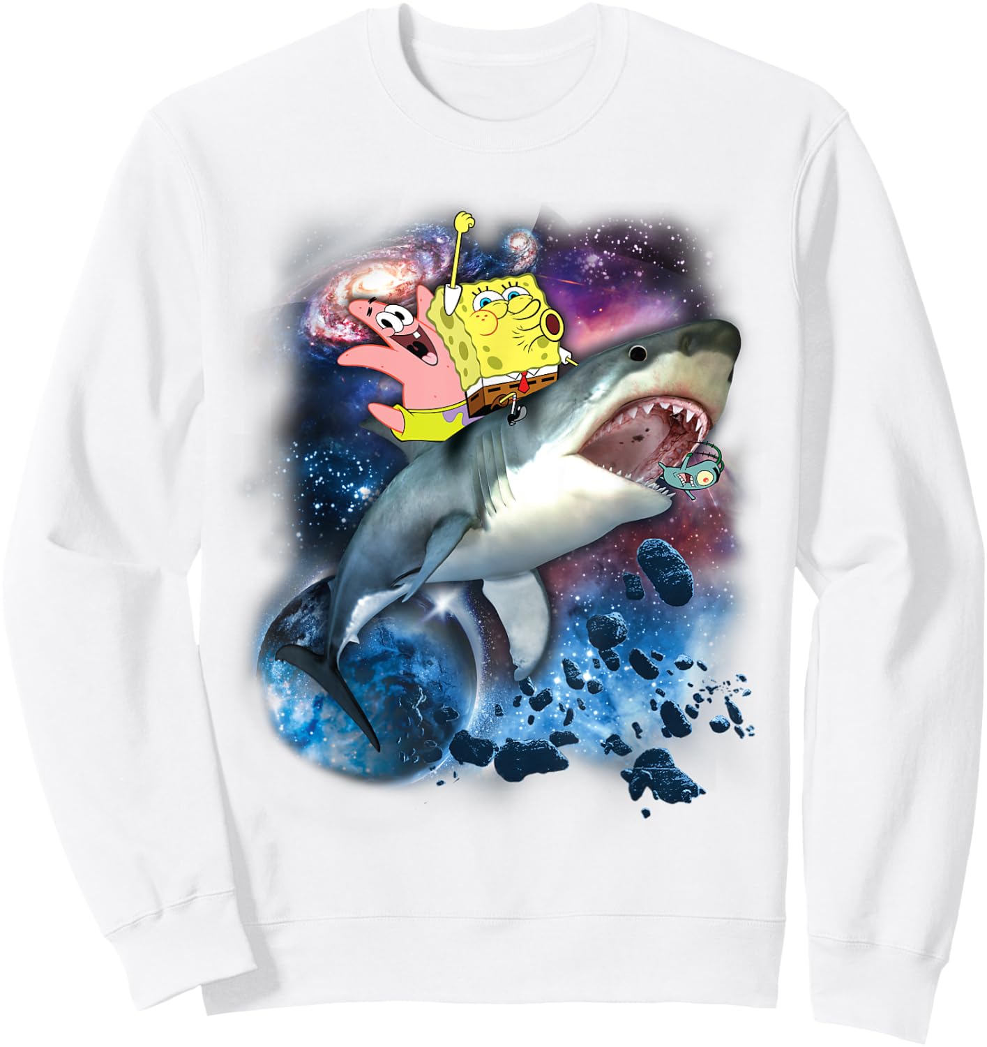 Spongebob SquarePants & Patrick Shark Riding Sweatshirt - Sweatshirt | White