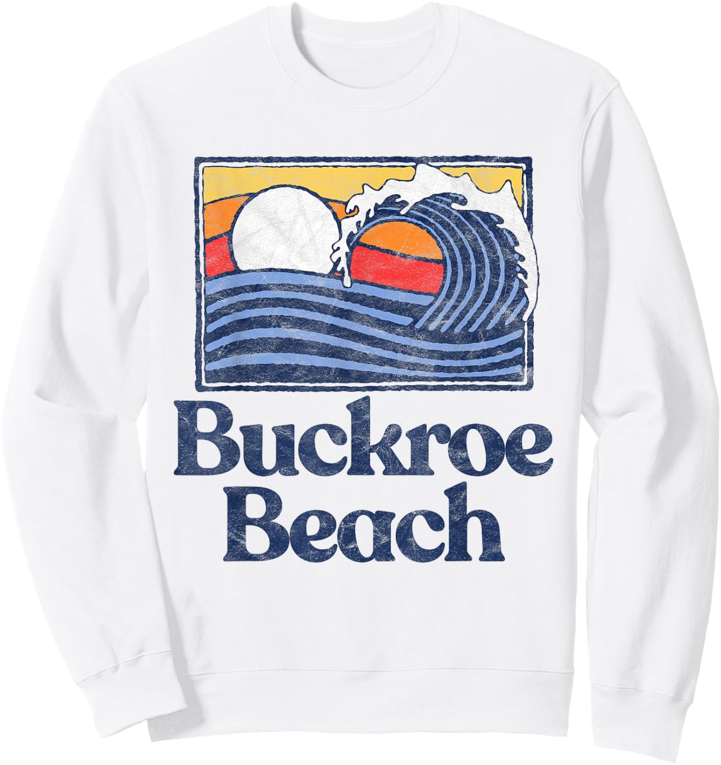 Buckroe Beach Retro Surfer Vintage Beach & Wave Graphic Sweatshirt - Sweatshirt | White