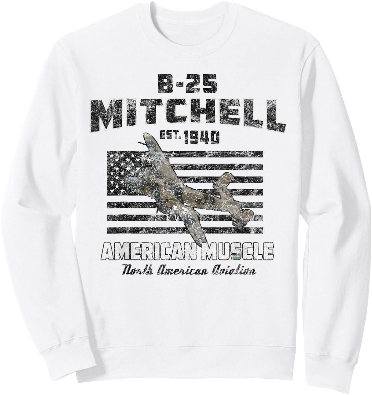 B-25 Mitchell WWII Bomber American Muscle Vintage Sweatshirt - Sweatshirt | White