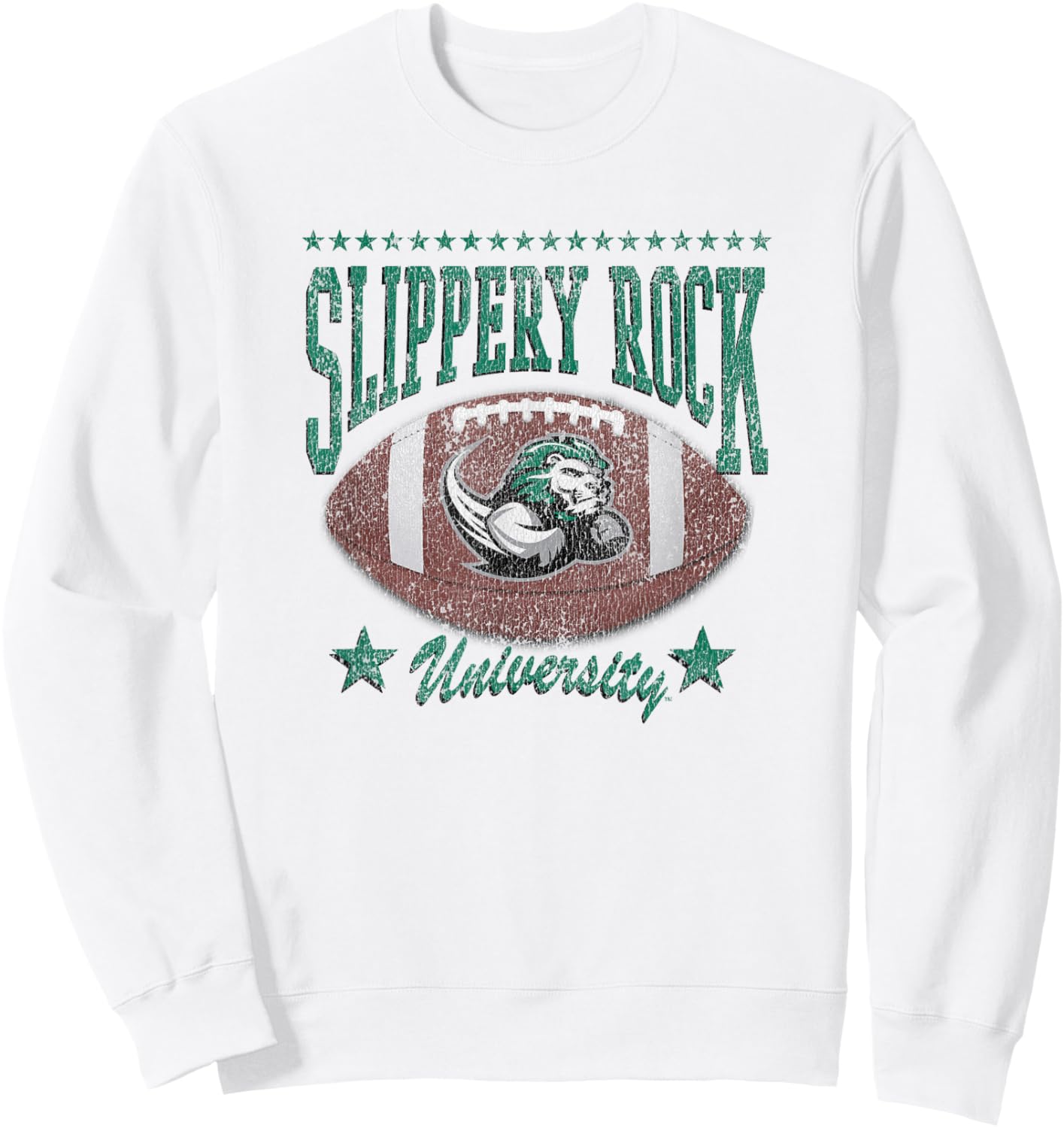 Slippery Rock The Rock Football Vintage Stars Gray Sweatshirt - Sweatshirt | White