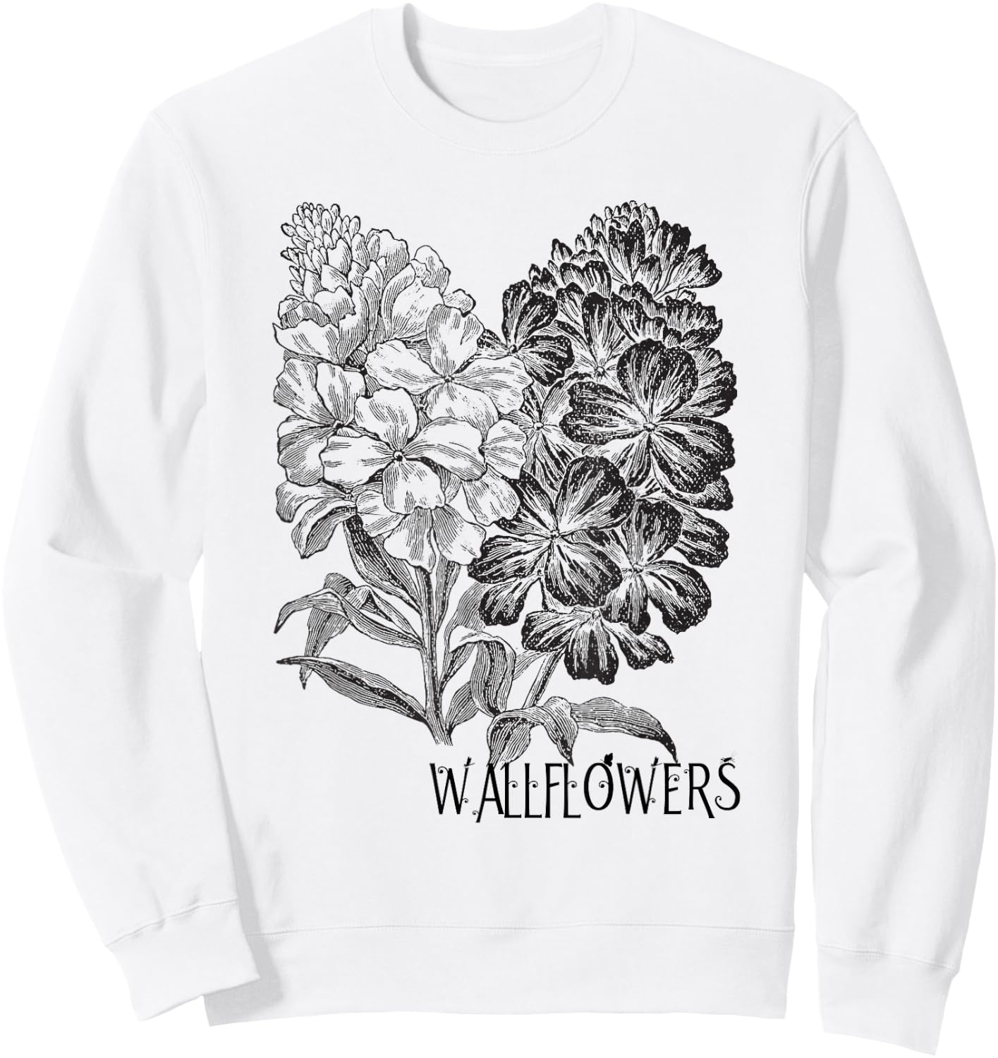Wallflowers T Shirt Retro Antique Print Classic Bouquet Sweatshirt - Sweatshirt | White