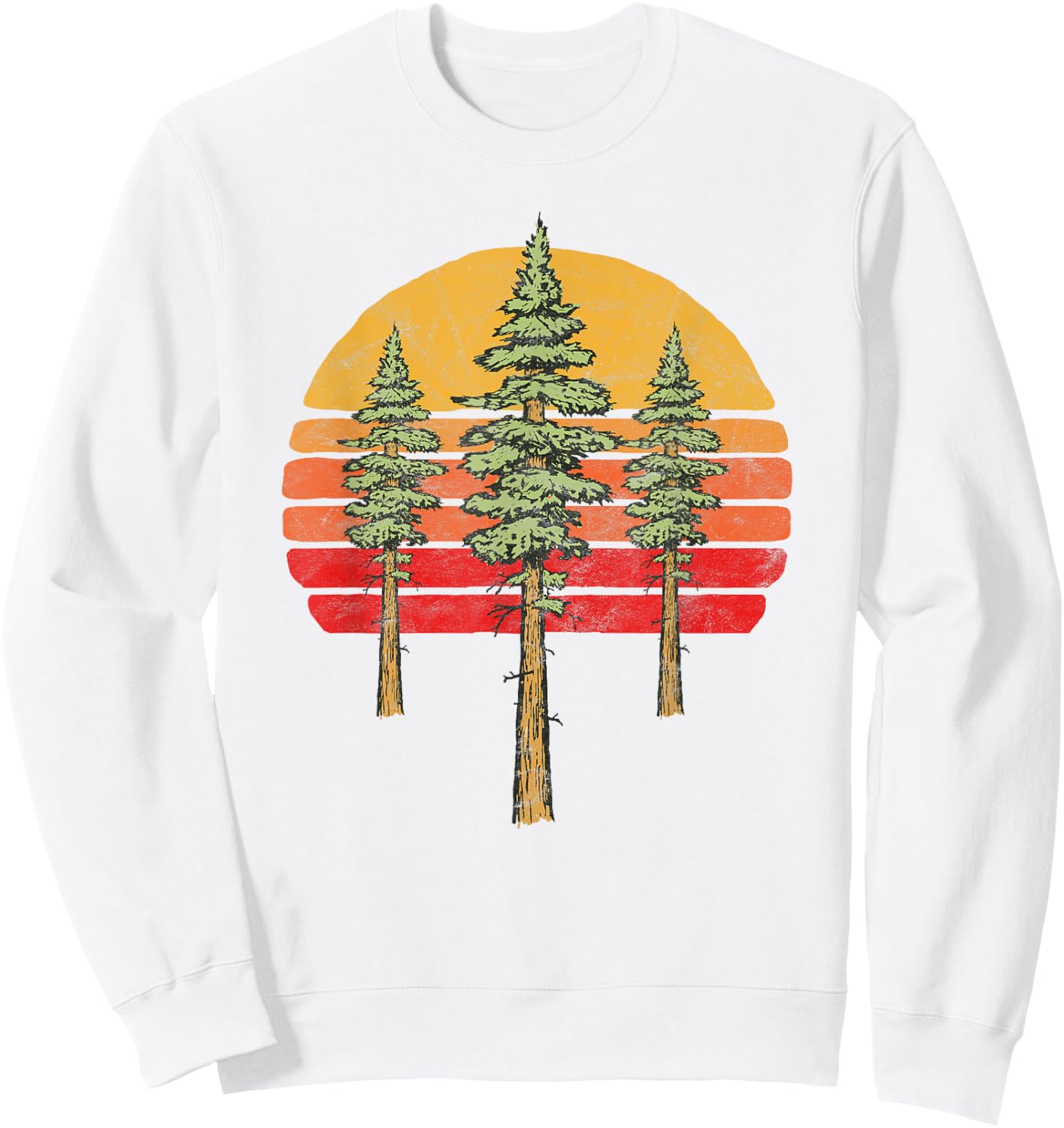 Retro Sun & Three Minimalist Redwood Trees Graphic Sweatshirt - Sweatshirt | White